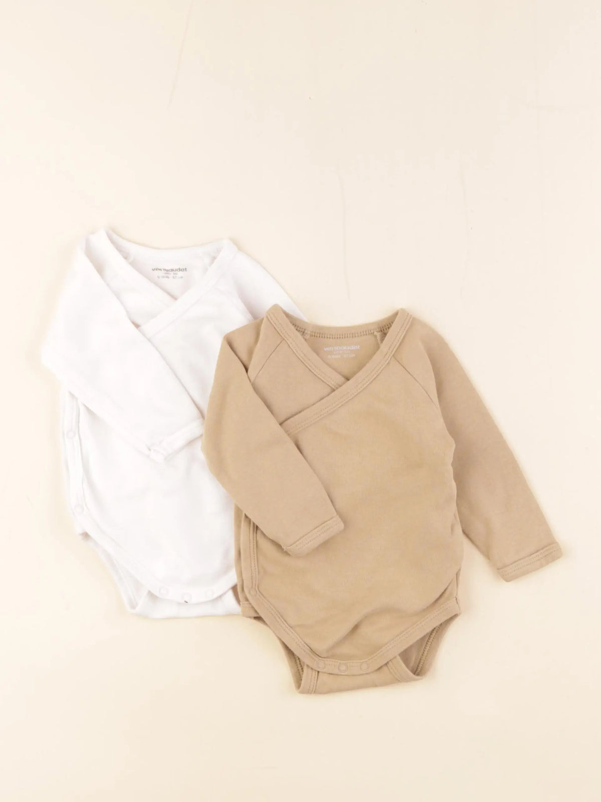 Vertbaudet - lot de 2 bodies en coton blanc, marron - 6 mois