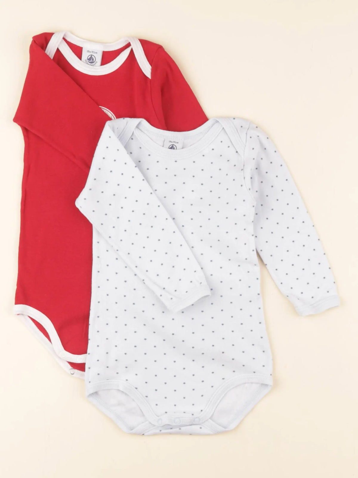 Petit Bateau - lot de 2 bodies en coton bleu, rouge - 18 mois
