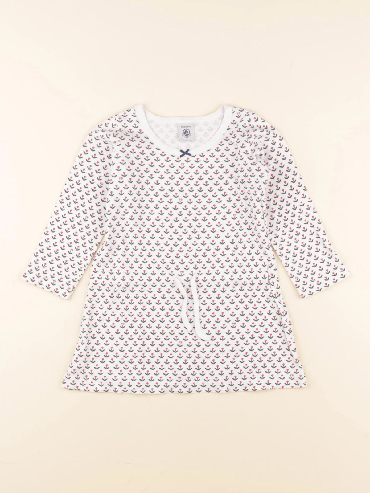 Petit Bateau - chemise de nuit coton blanc, bleu, rouge - 3 ans