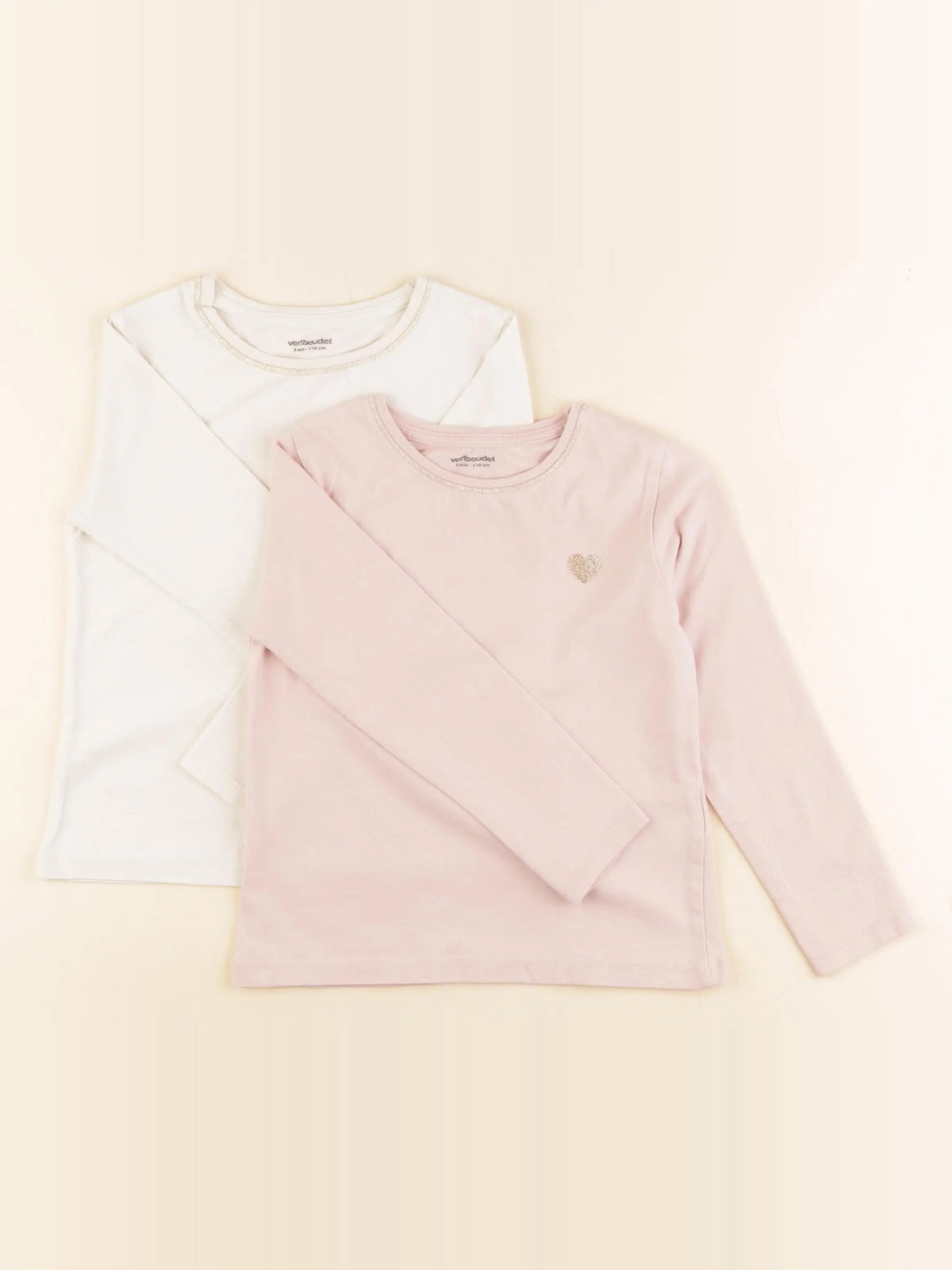 Vertbaudet - lot de 2 tee-shirts beige, rose - 5 ans