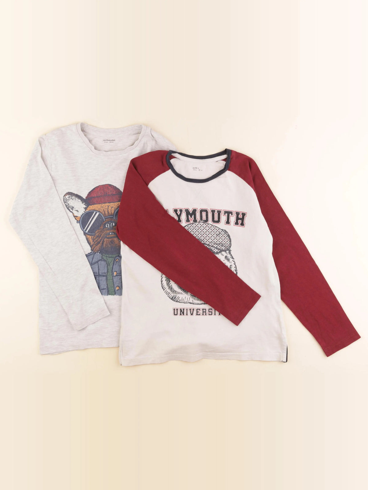 Vertbaudet - lot de 2 tee-shirts gris, rouge - 10 ans