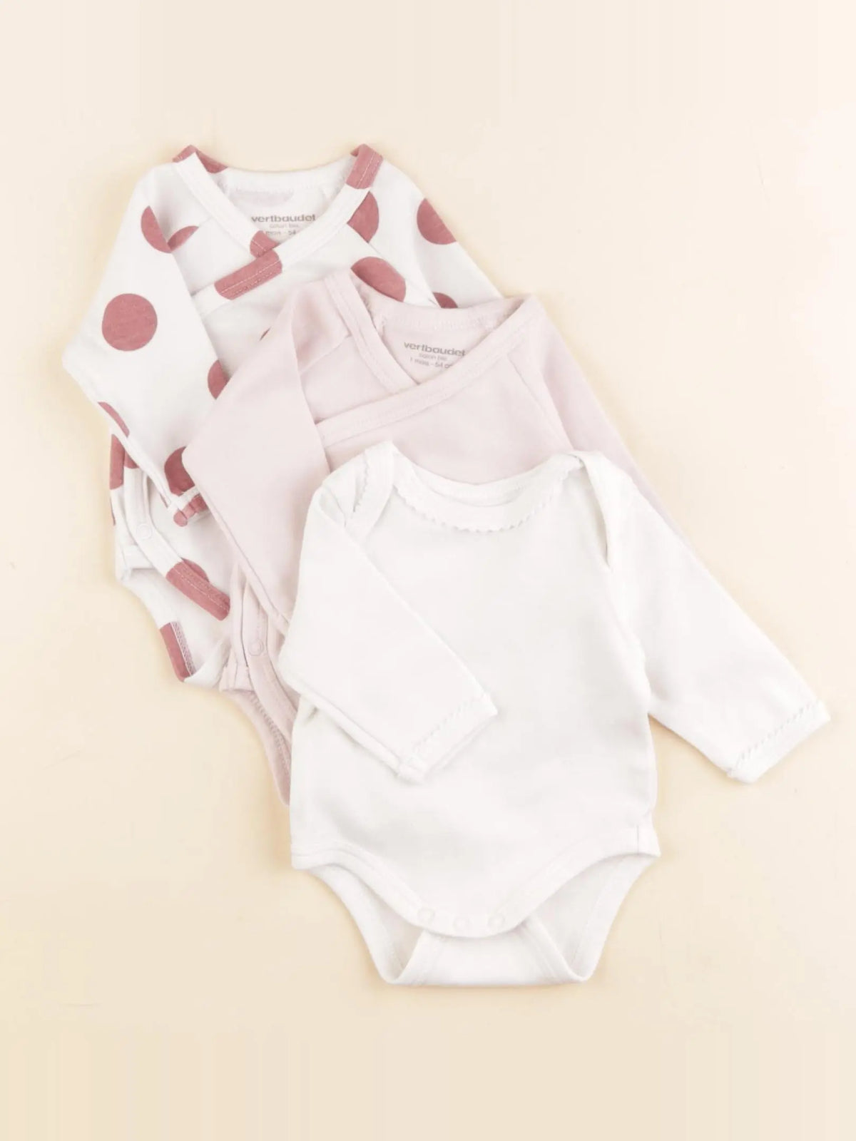 Vertbaudet - lot de 3 bodies en coton multicolore - 1 mois