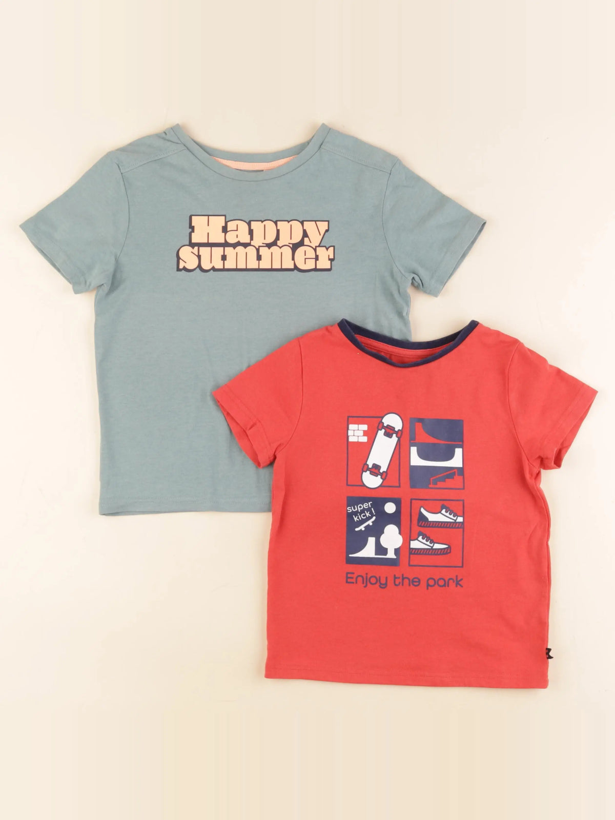 Okaidi - lot de 2 tee-shirts vert, rouge - 3 ans
