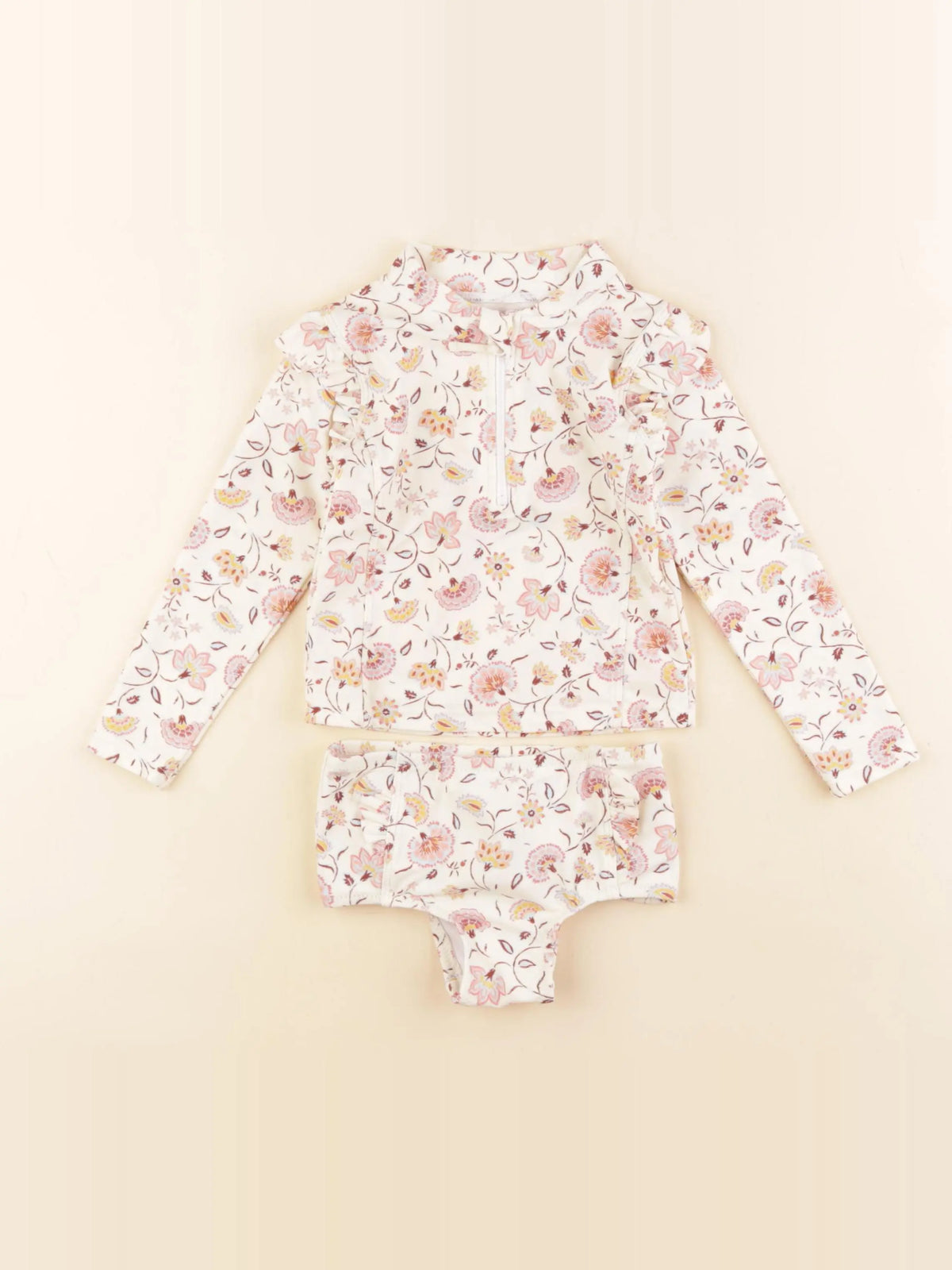 Vertbaudet - ensemble de bain beige, rose - 2 ans