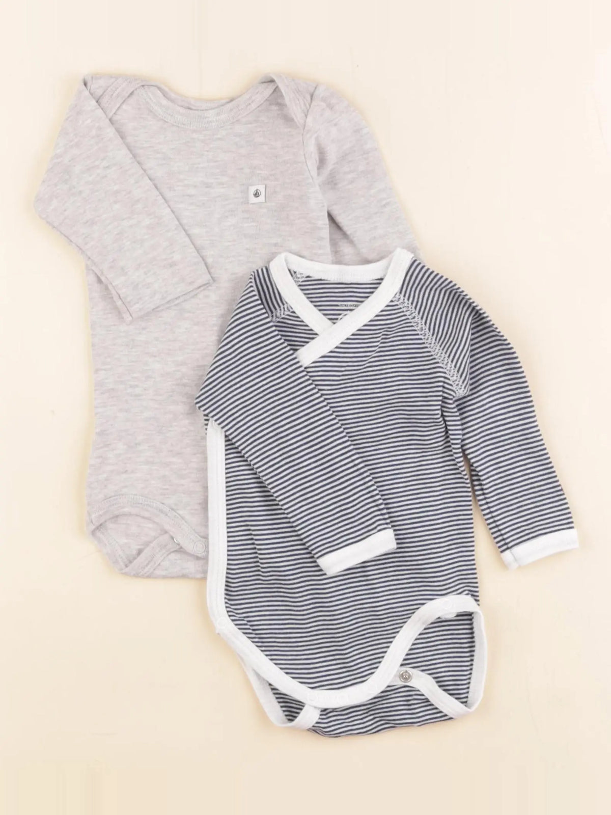 Petit Bateau - lot de 2 bodies en coton bleu, gris - 6 mois
