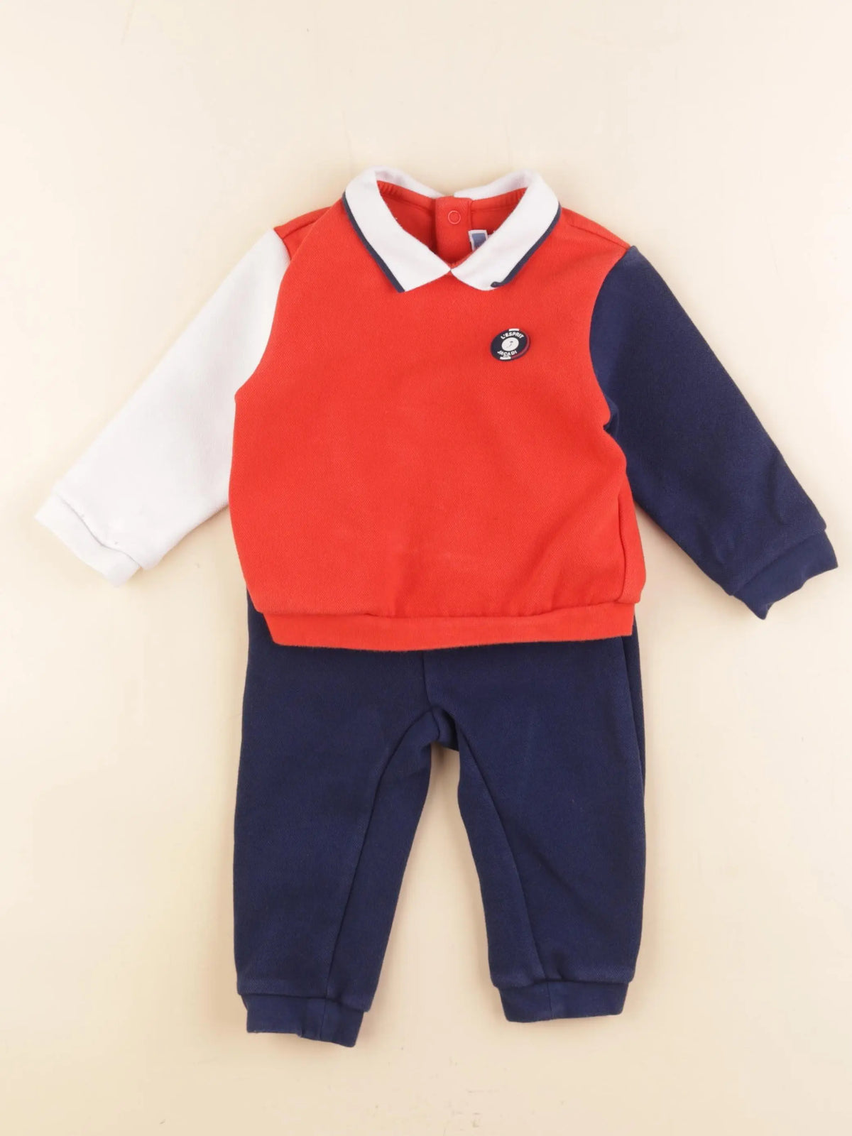 Jacadi - ensemble bleu, rouge - 12 mois