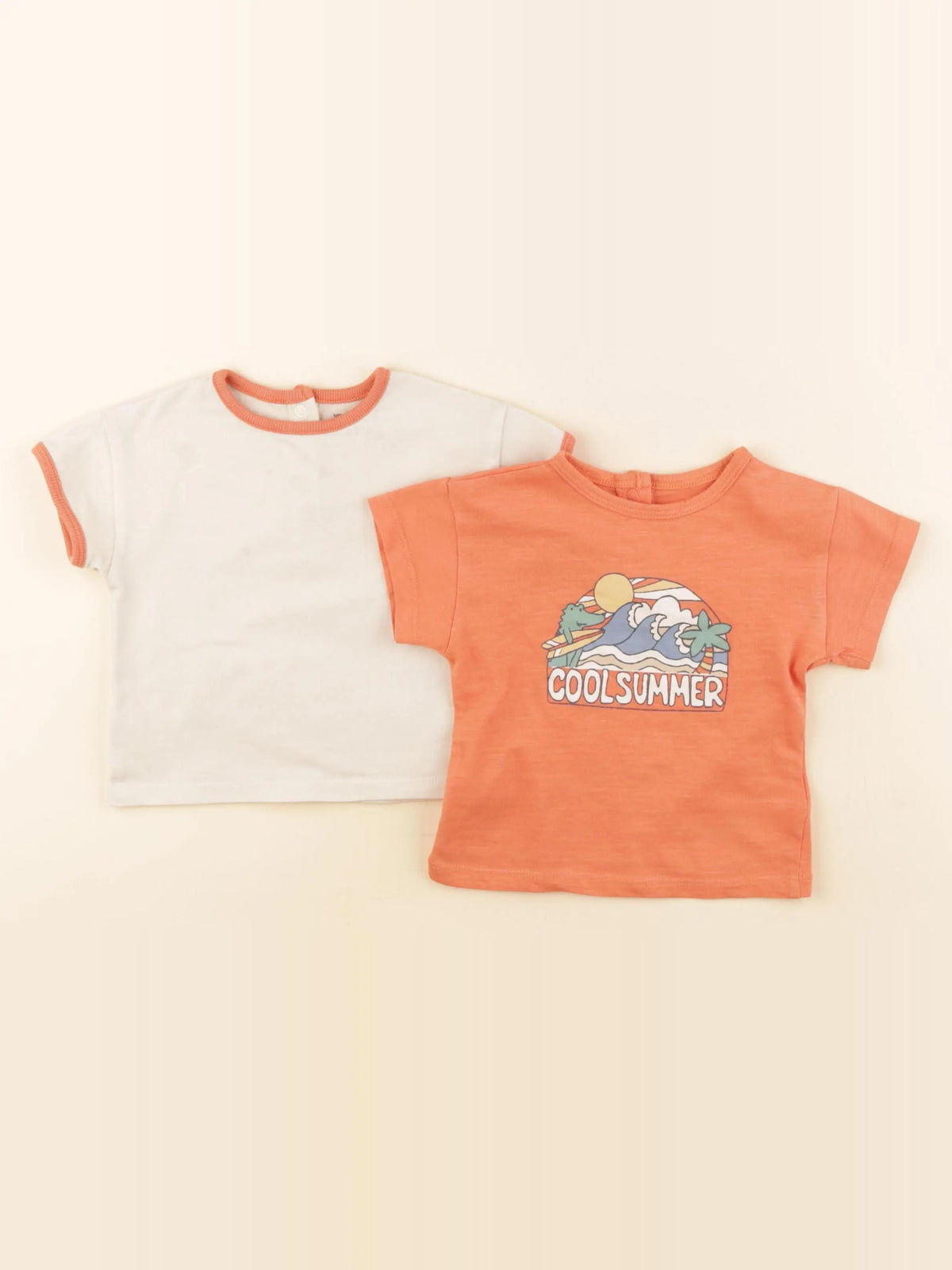 Vertbaudet - lot de 2 tee-shirts beige, orange - 6 mois