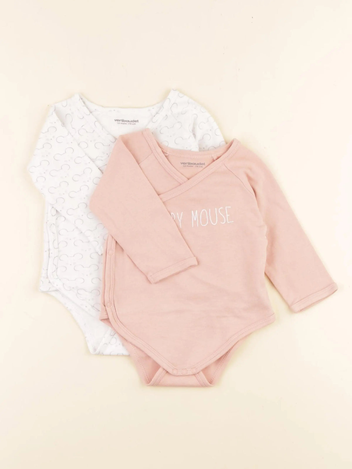 Vertbaudet - lot de 2 bodies en coton rose - 12 mois