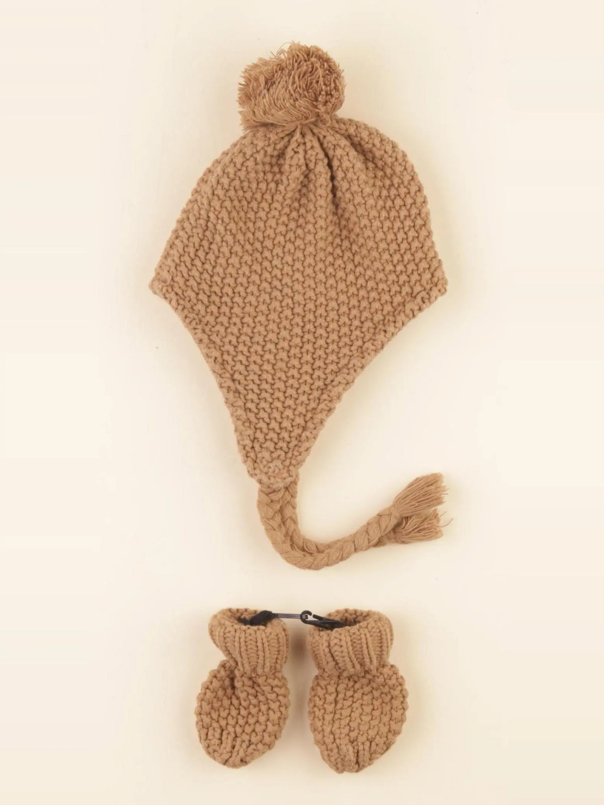 Vertbaudet - ensemble bonnet/moufles marron - 3/6 mois
