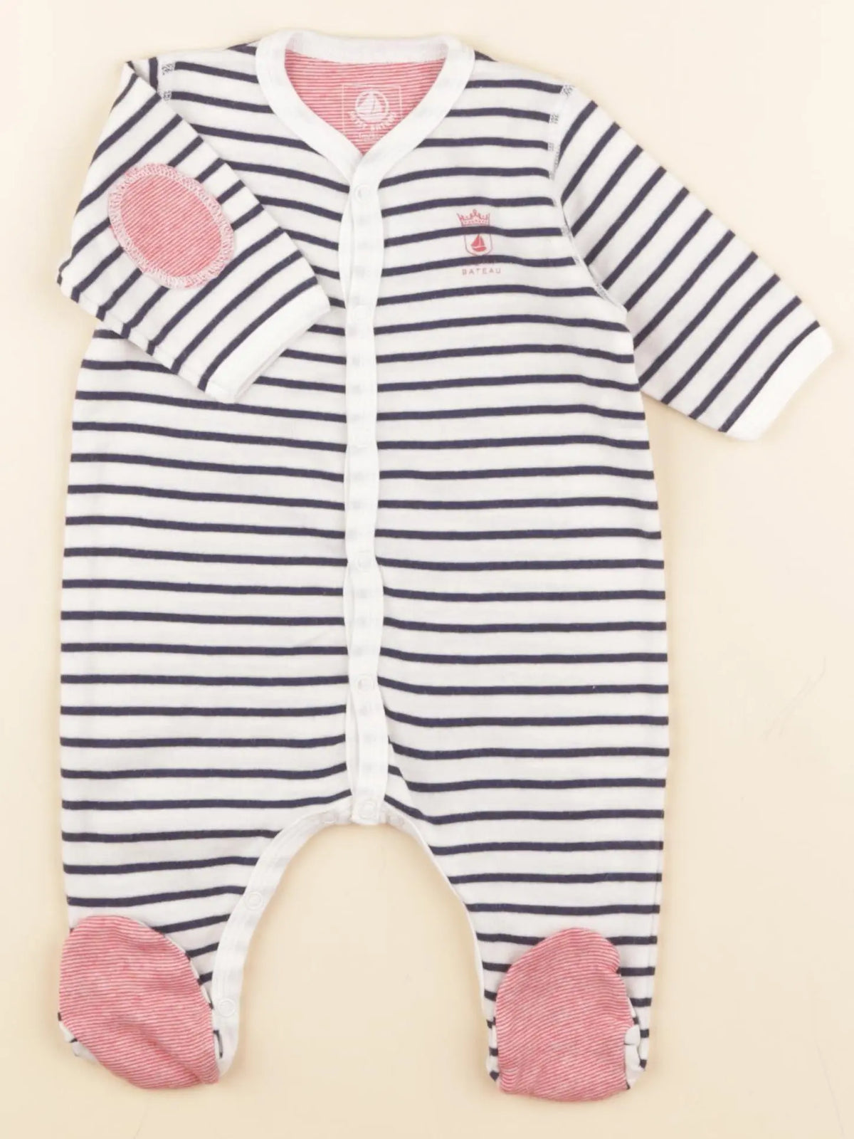 Petit Bateau - pyjama coton blanc, bleu - 1 mois