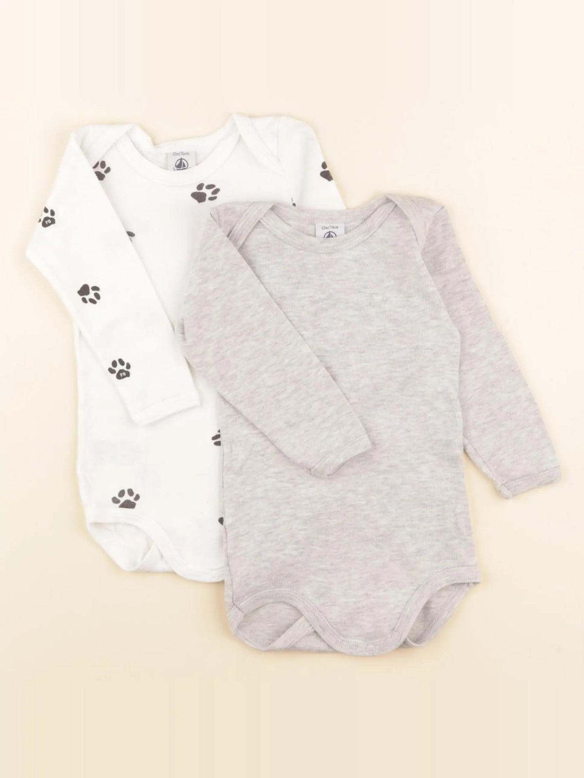 Petit Bateau - lot de 2 bodies en coton noir, gris - 12 mois