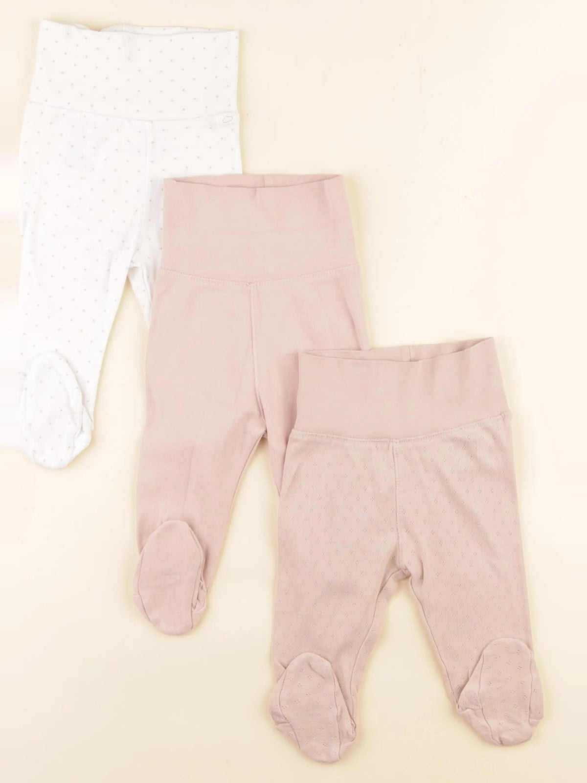H&M - legging rose, blanc - 3 mois