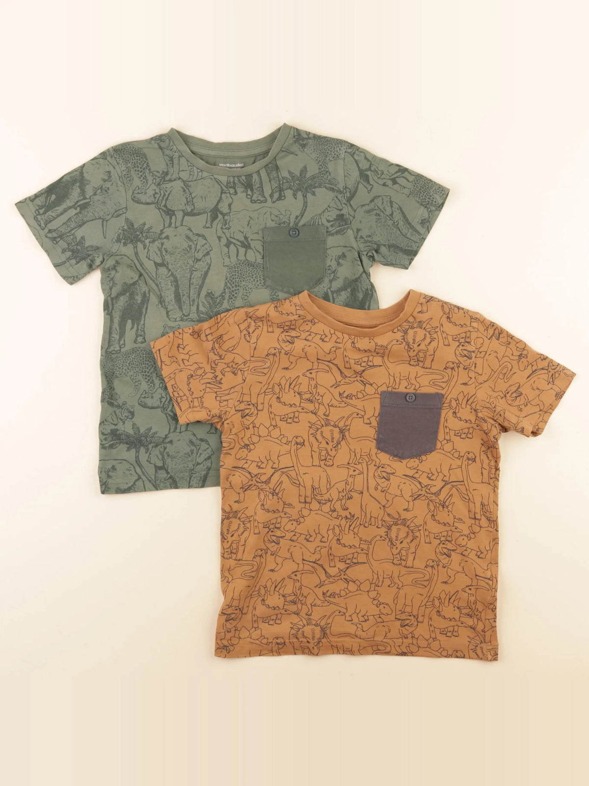Vertbaudet - lot de 2 tee-shirts vert, marron - 6 ans