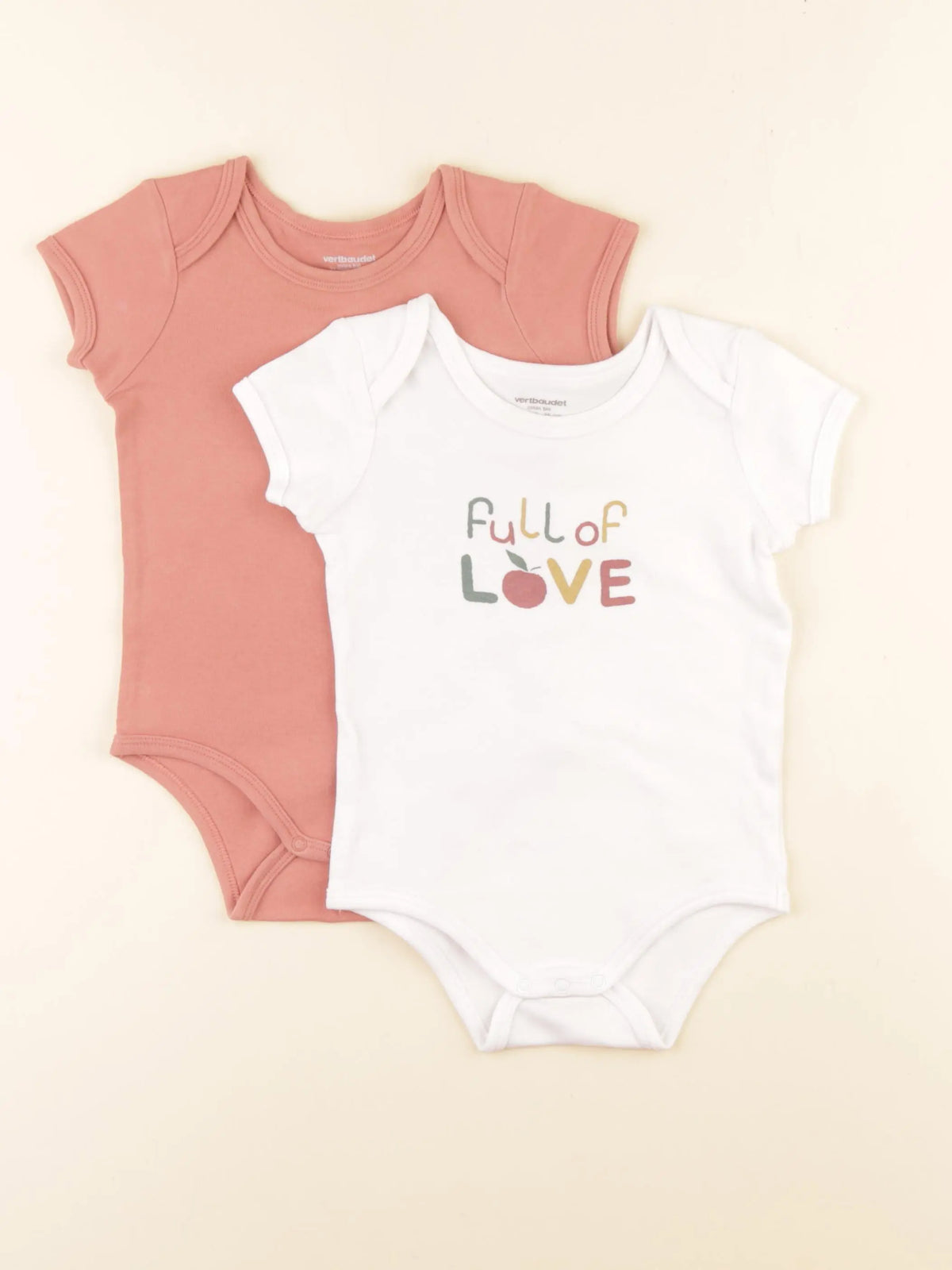 Vertbaudet - lot de 2 bodies en coton blanc, rose - 24 mois