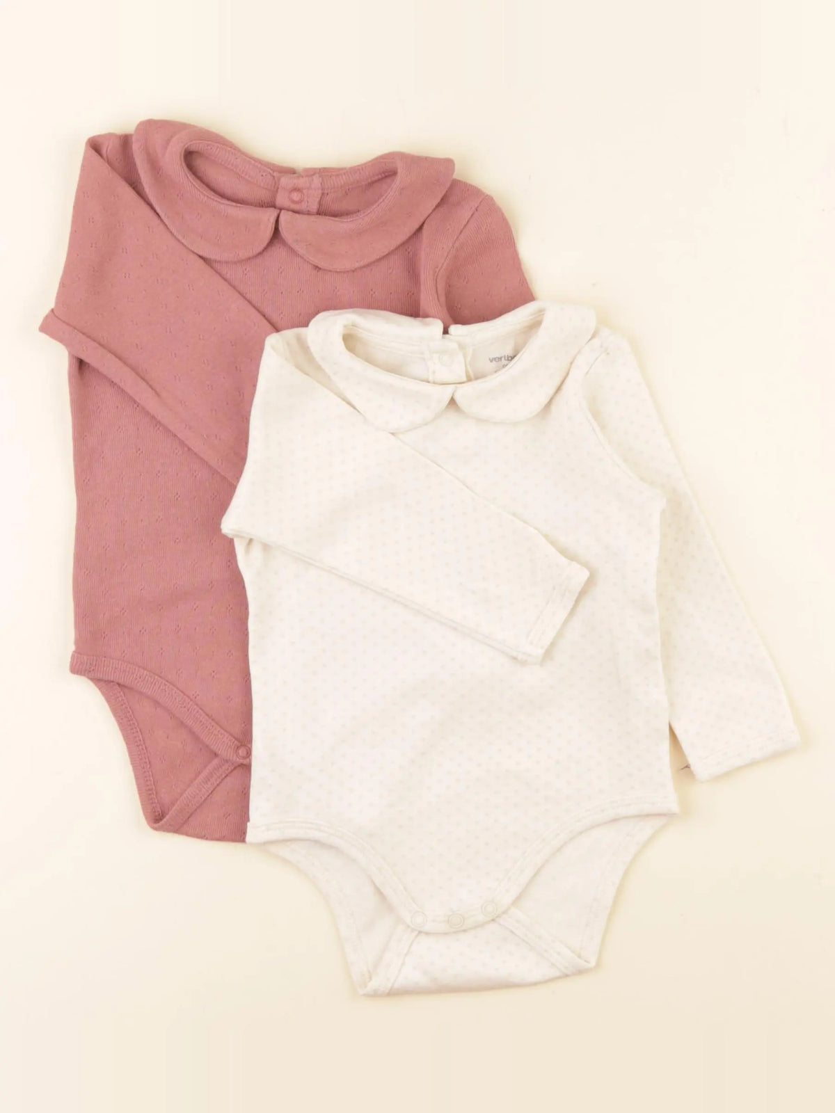 Vertbaudet - lot de 2 bodies à col beige, rose - 12 mois