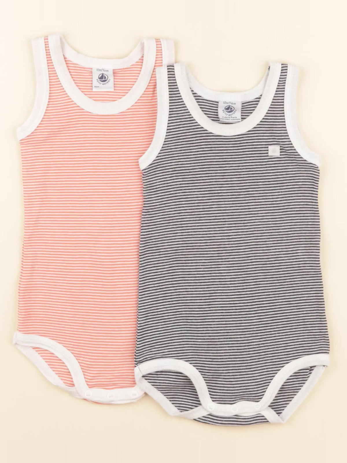 Petit Bateau - lot de 2 bodies en coton bleu, orange - 12 mois