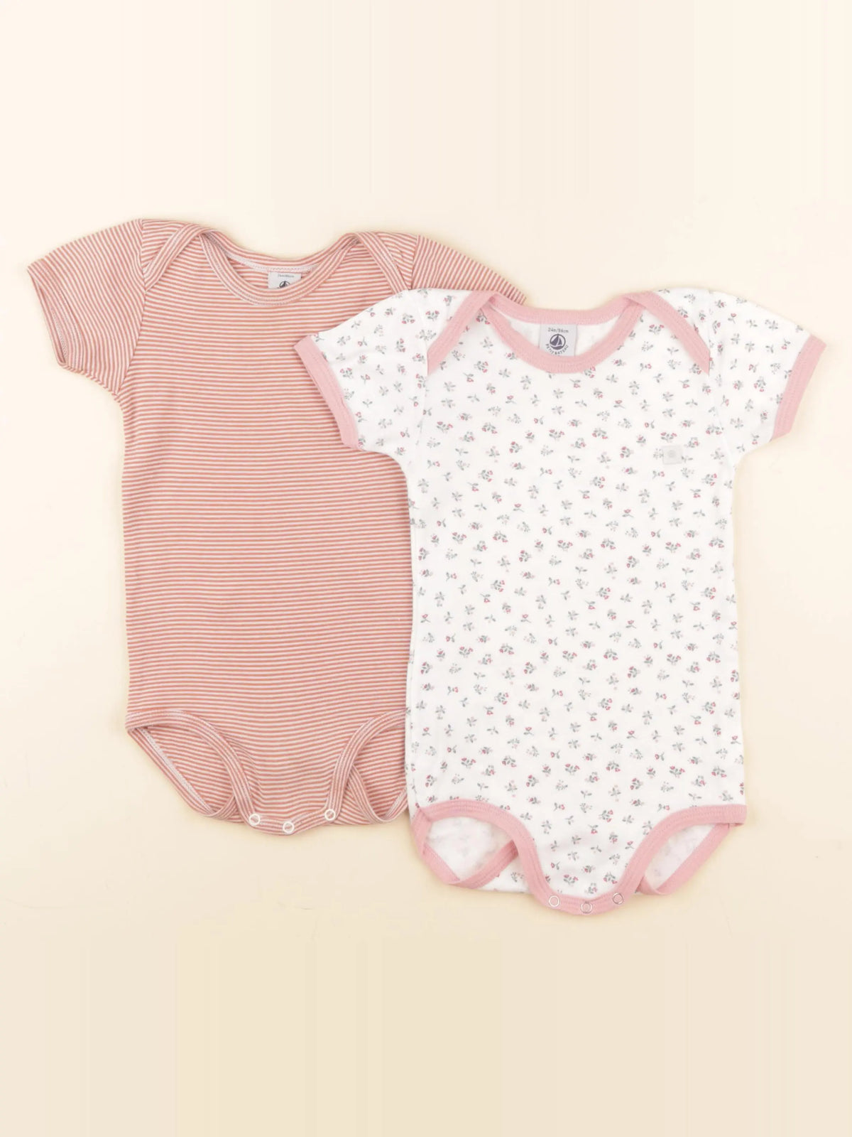 Petit Bateau - lot de 2 bodies en coton blanc, rose - 2 ans