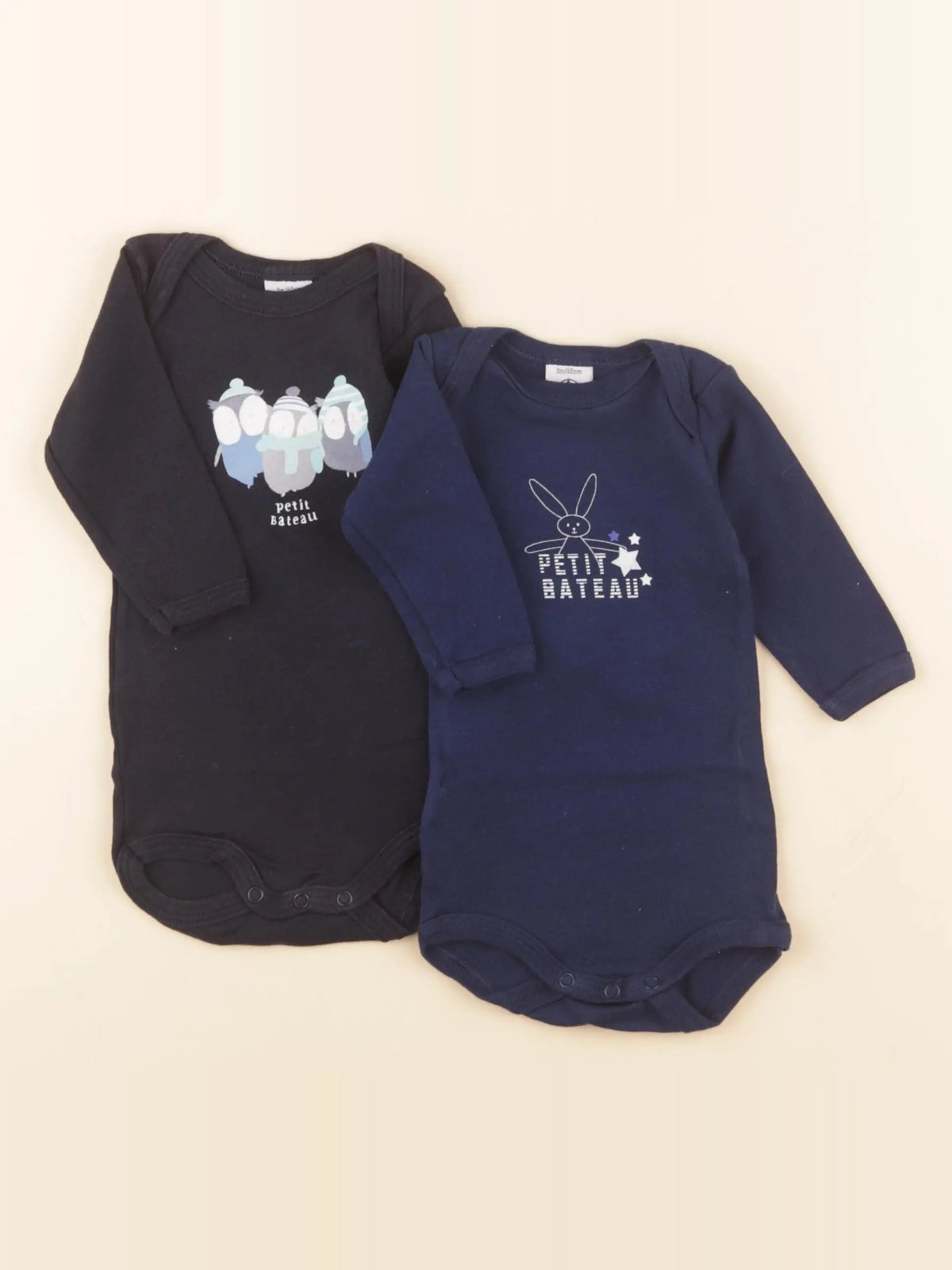 Petit Bateau - lot de 2 bodies en coton bleu, blanc - 3 mois