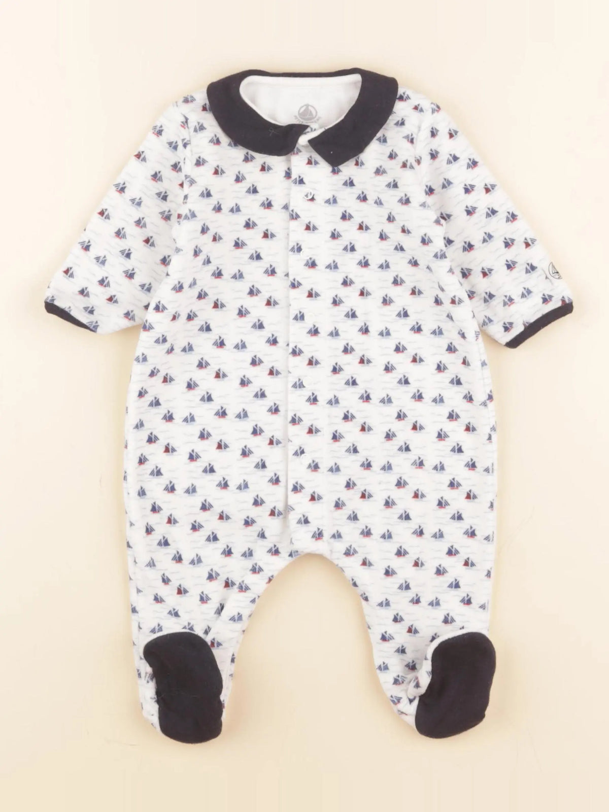 Petit Bateau - pyjama velours blanc, bleu - 3 mois