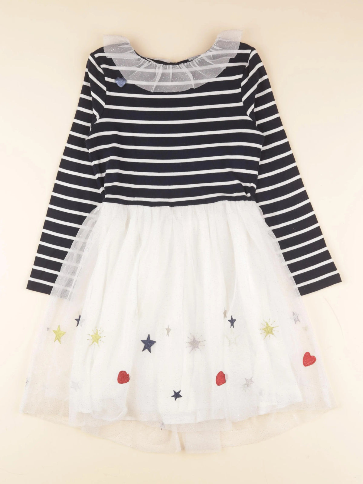 Petit Bateau - robe bleu, argent, blanc - 10 ans