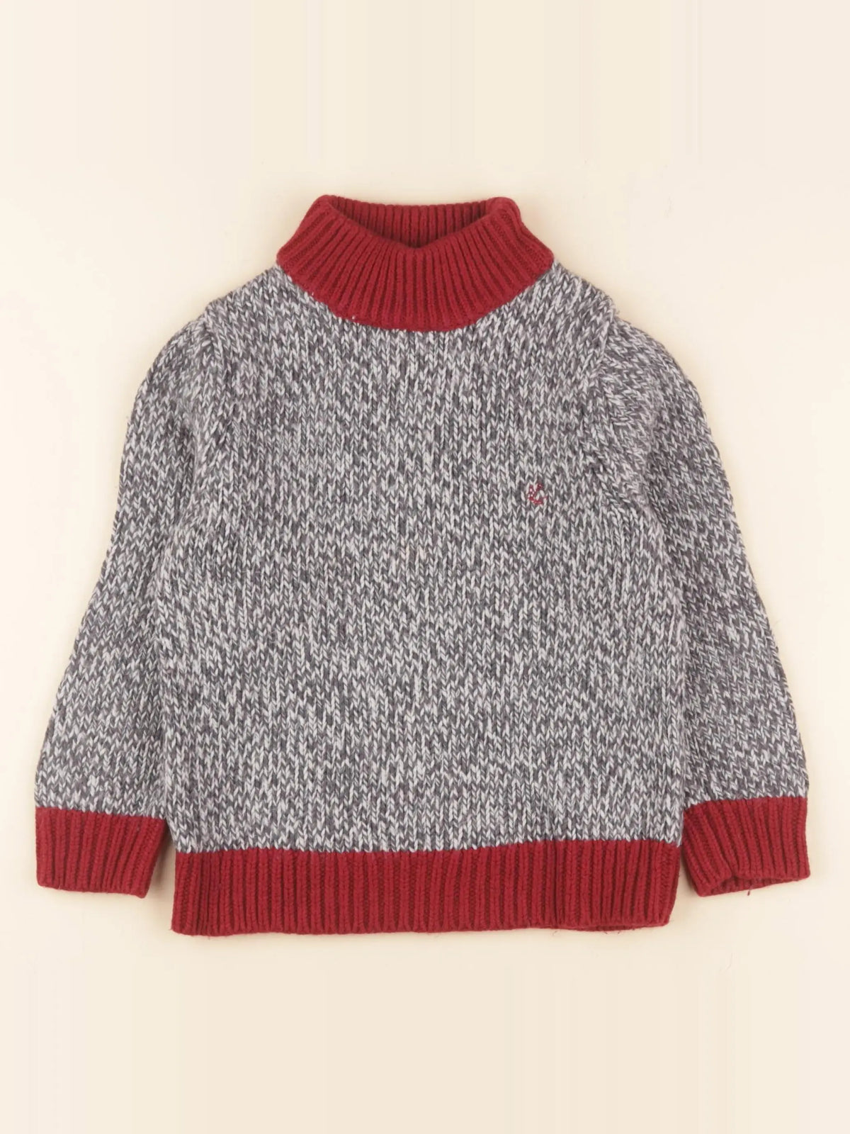 Petit Bateau - pull gris, rouge - 6 ans