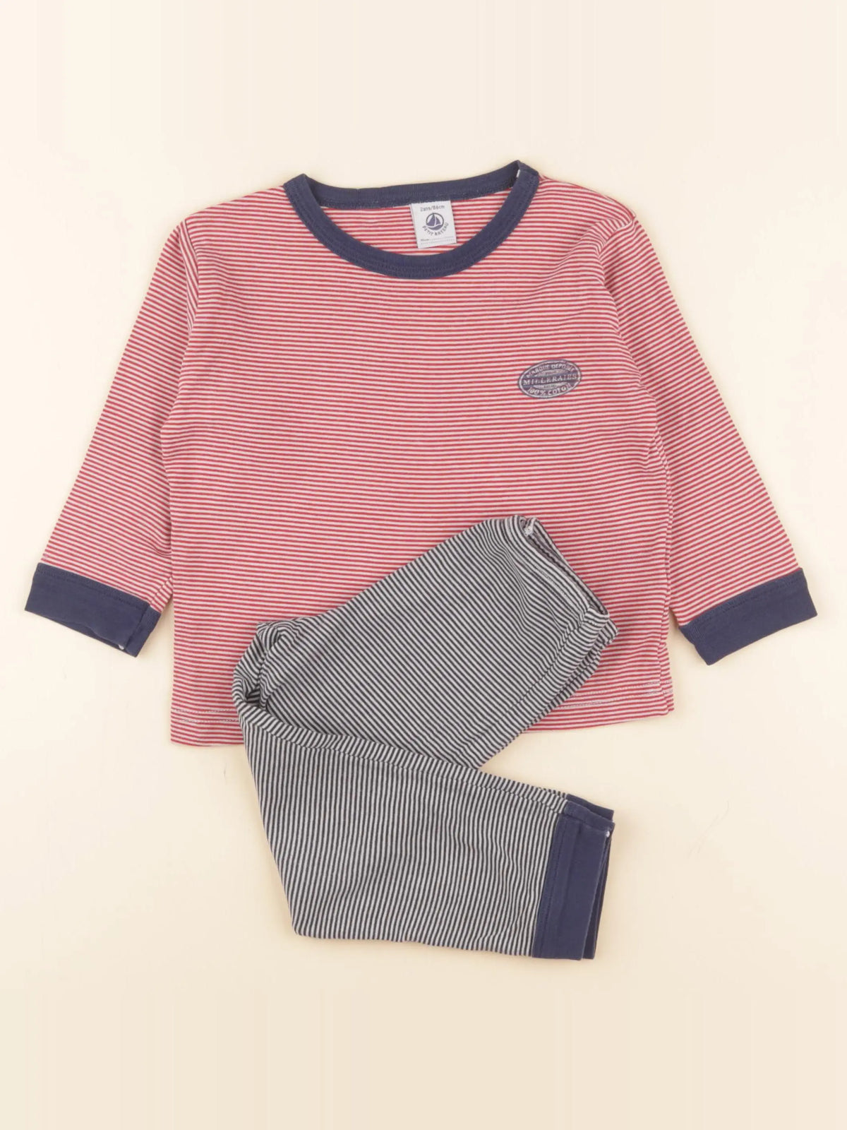 Petit Bateau - pyjama coton bleu, rouge - 2 ans