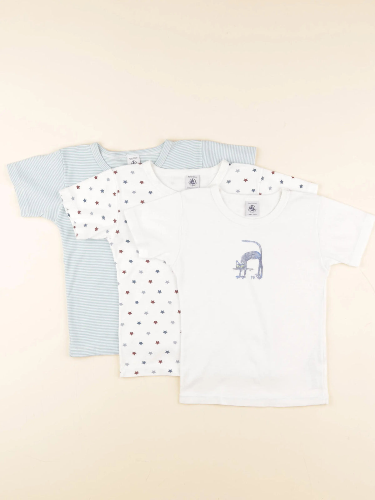 Petit Bateau - lot de 3 tee-shirts blanc, gris - 5 ans