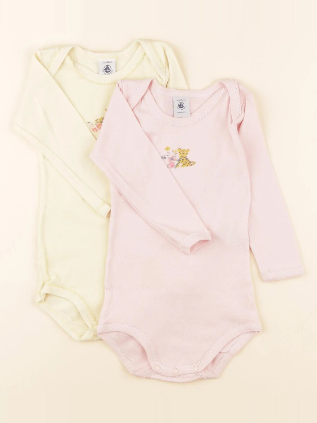 Petit Bateau - lot de 2 bodies en coton jaune, rose - 12 mois