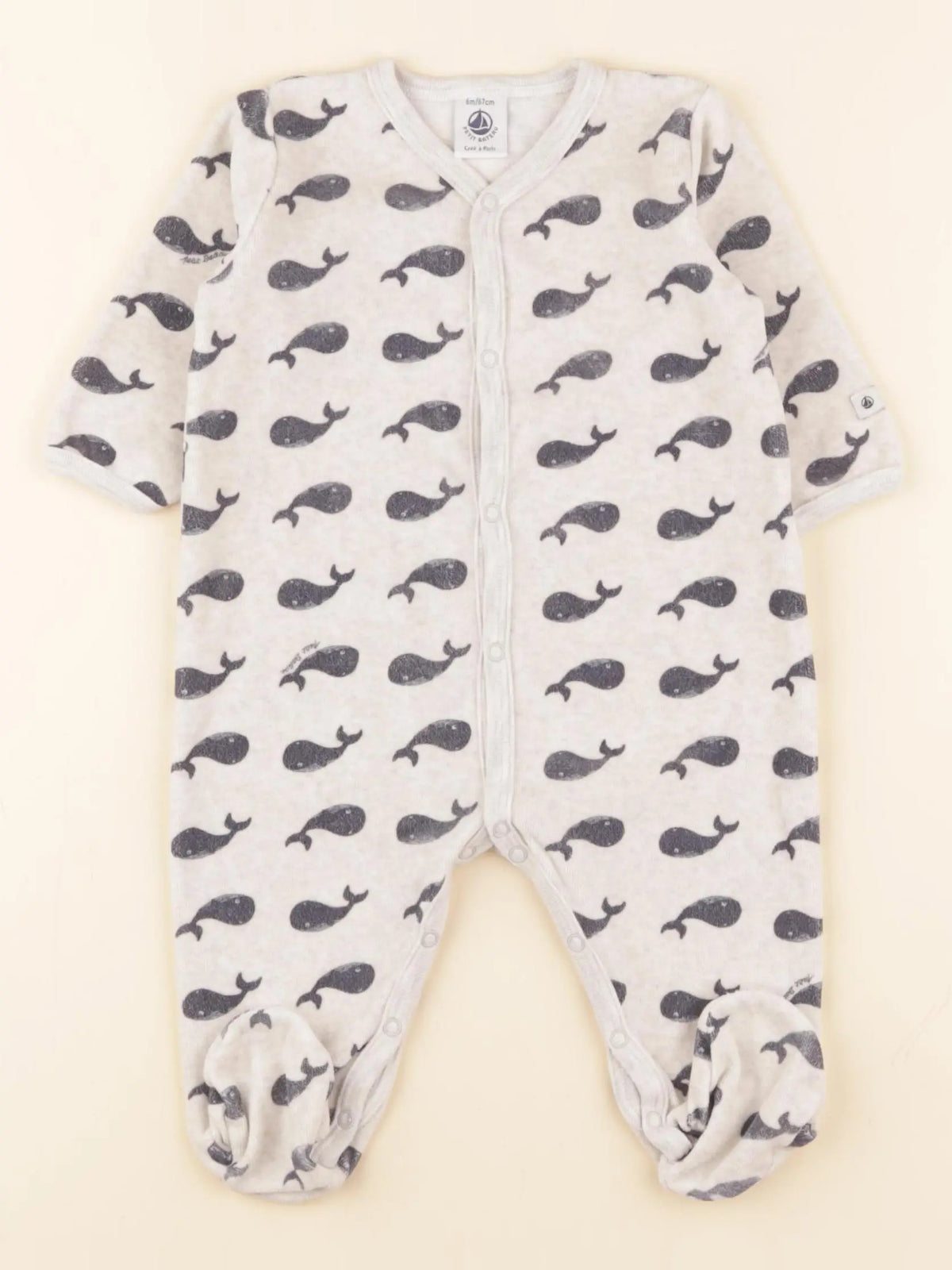 Petit Bateau - pyjama velours beige, bleu - 6 mois