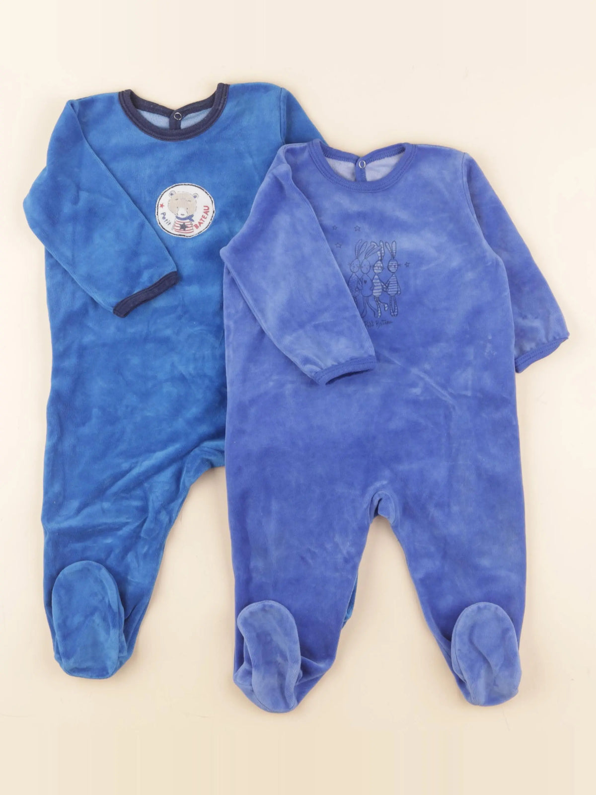 Petit Bateau - lot de 2 pyjamas velours bleu - 12 mois