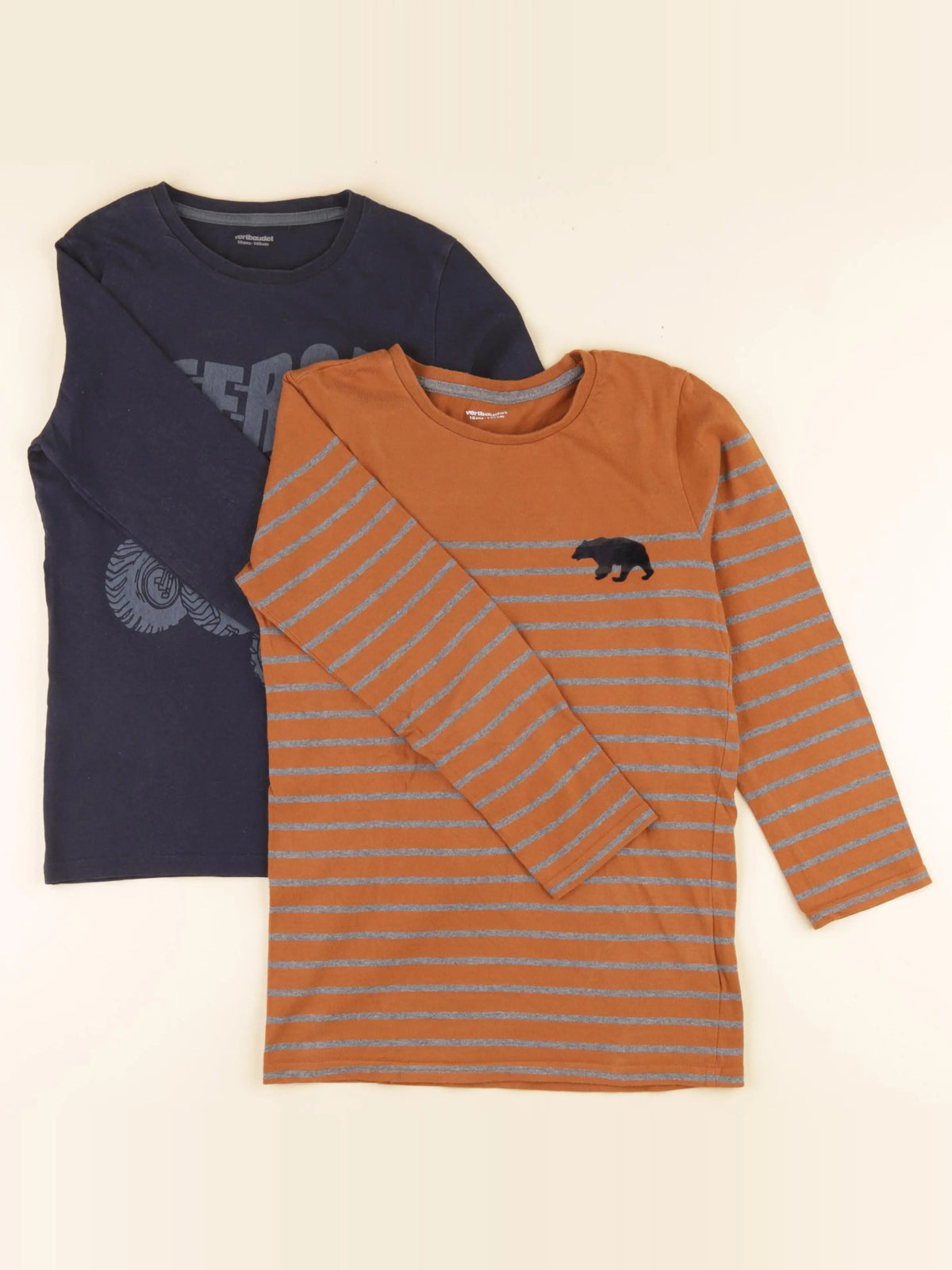 Vertbaudet - lot de 2 tee-shirts bleu, marron - 10 ans