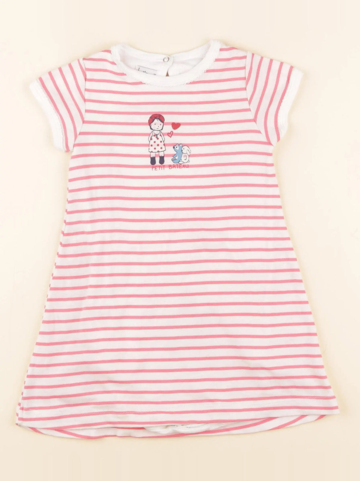 Petit Bateau - chemise de nuit coton blanc, rose - 3 mois