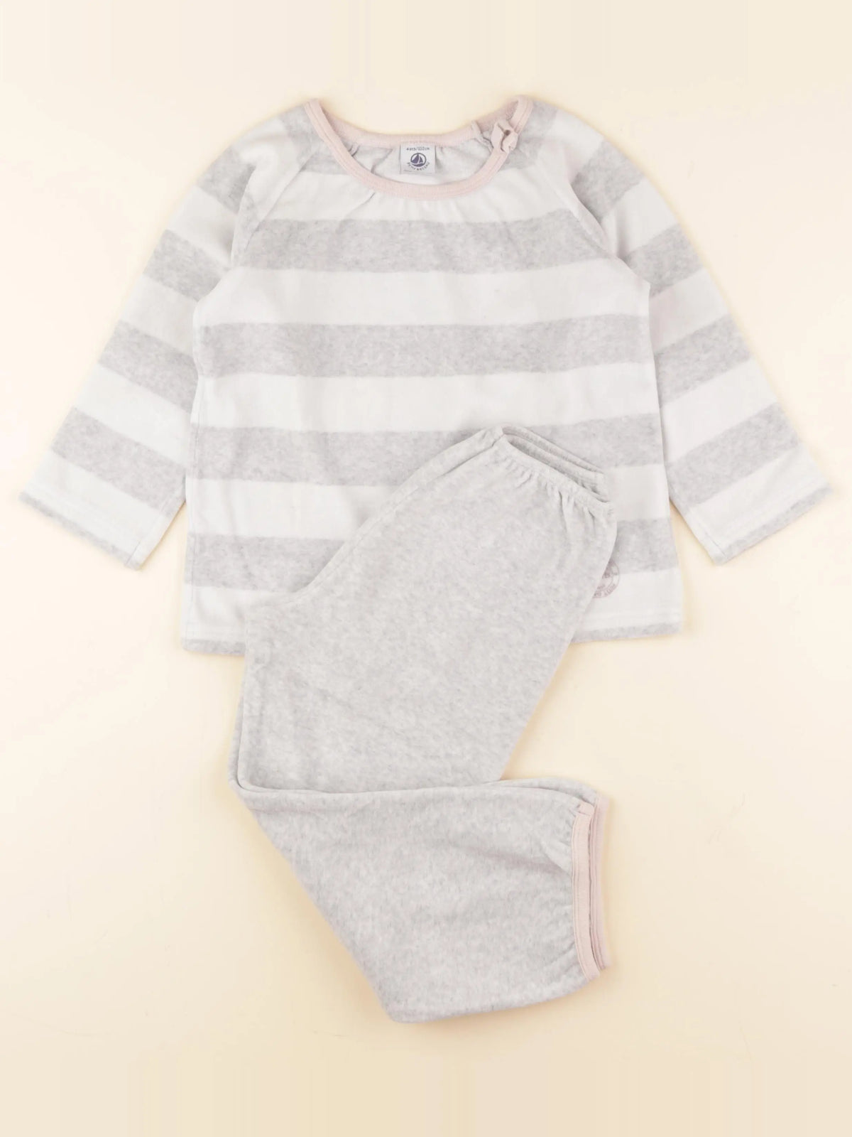 Petit Bateau - pyjama velours blanc, gris - 4 ans