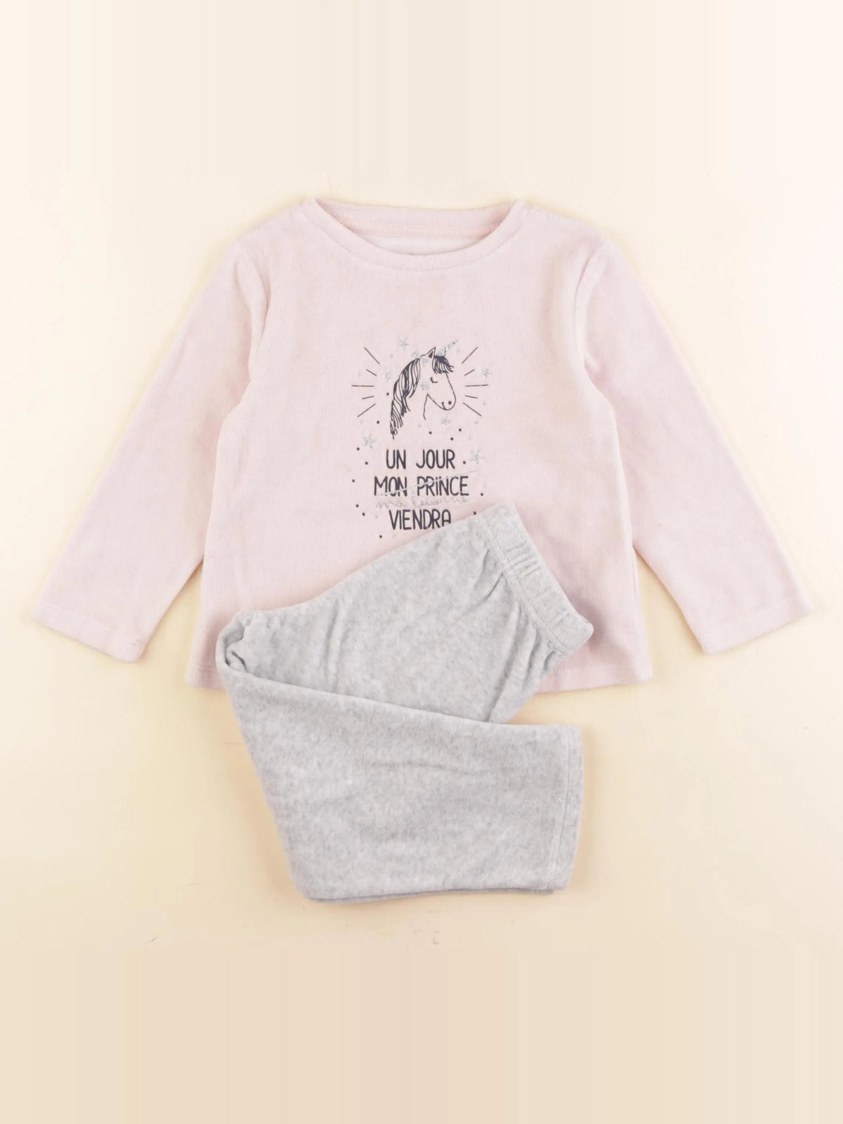 Vertbaudet - pyjama velours gris, rose, argent - 3 ans