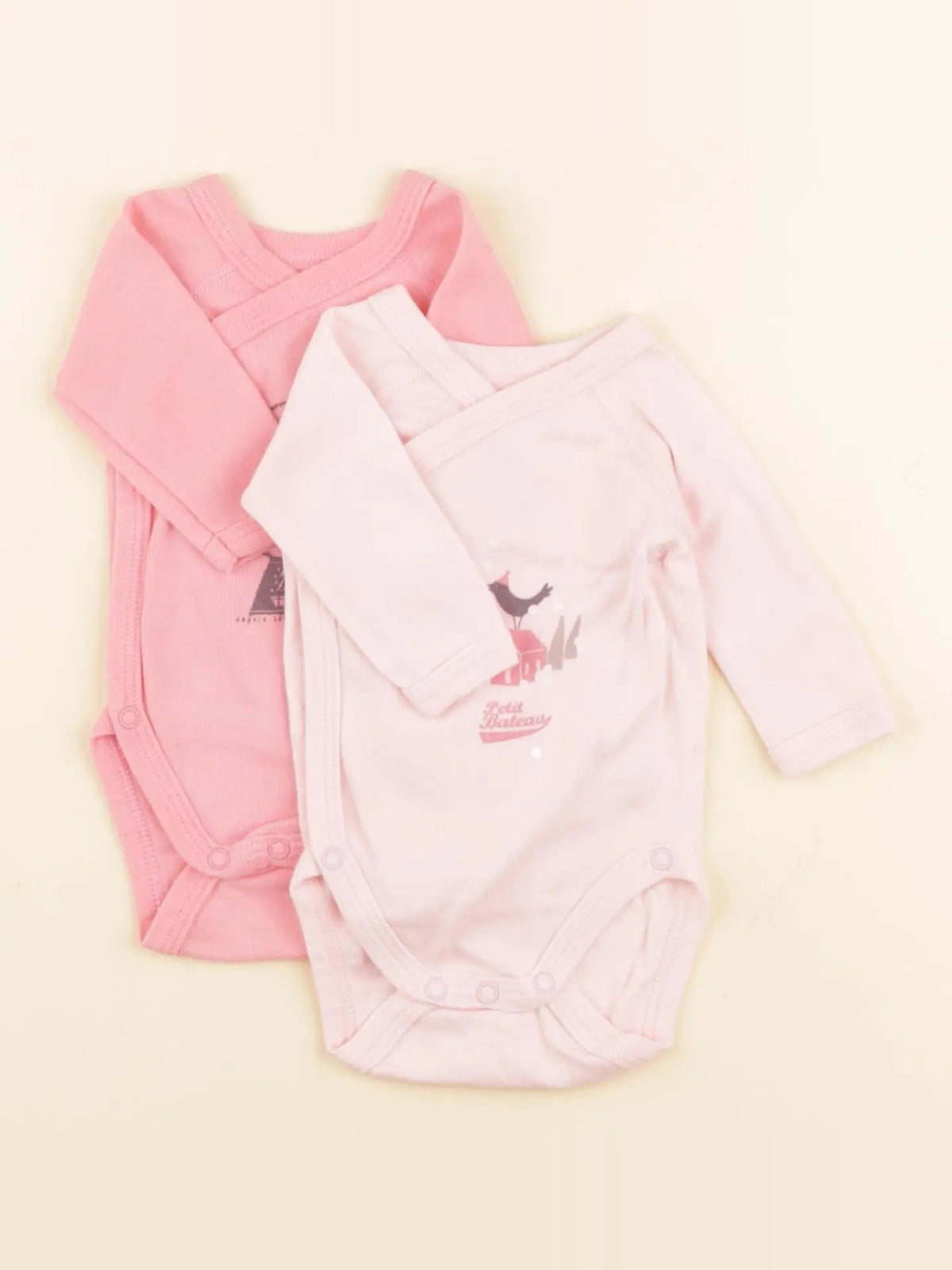 Petit Bateau - lot de 2 bodies en coton rose - 0 mois