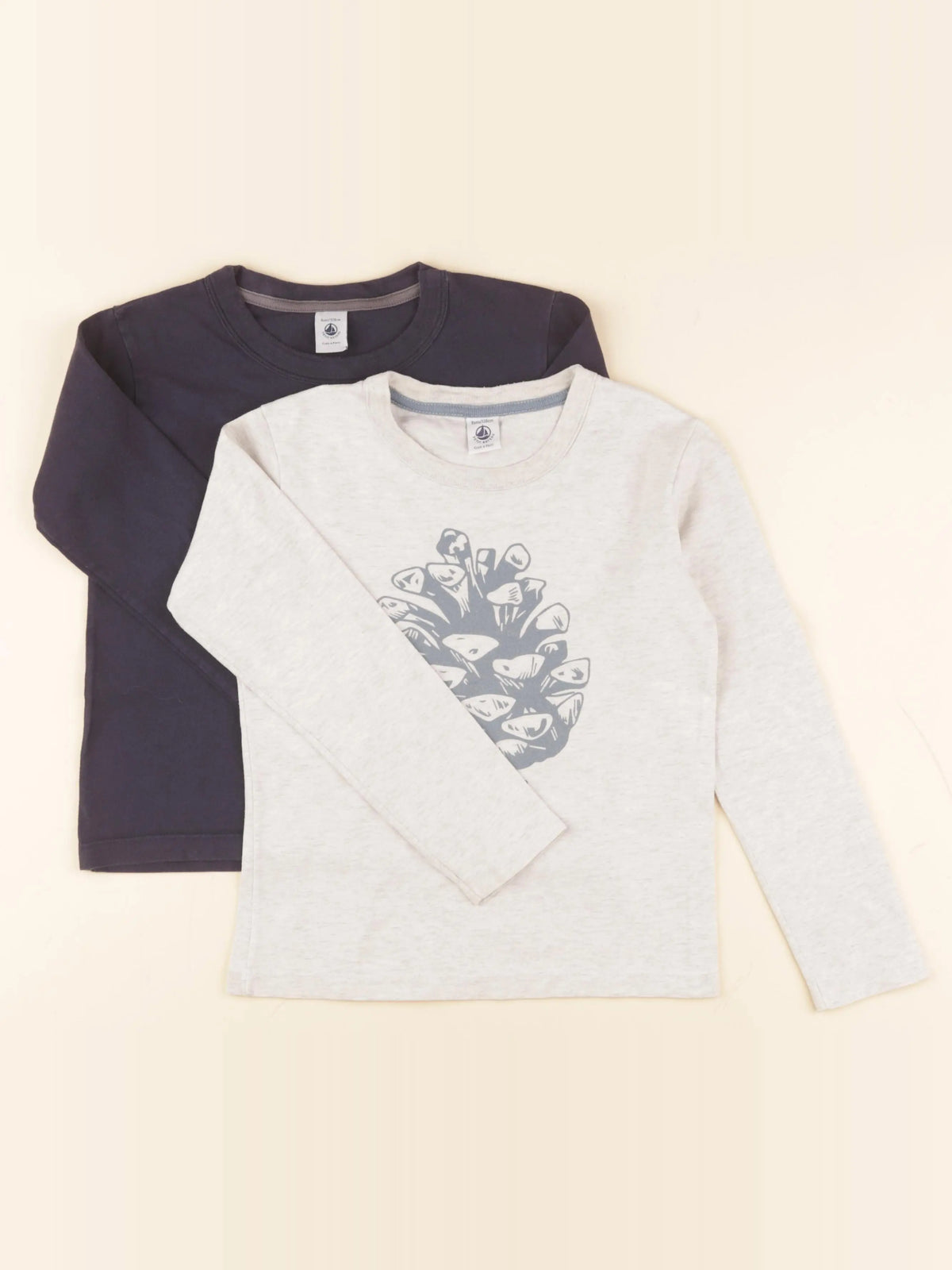 Petit Bateau - lot de 2 tee-shirts bleu, gris - 8 ans