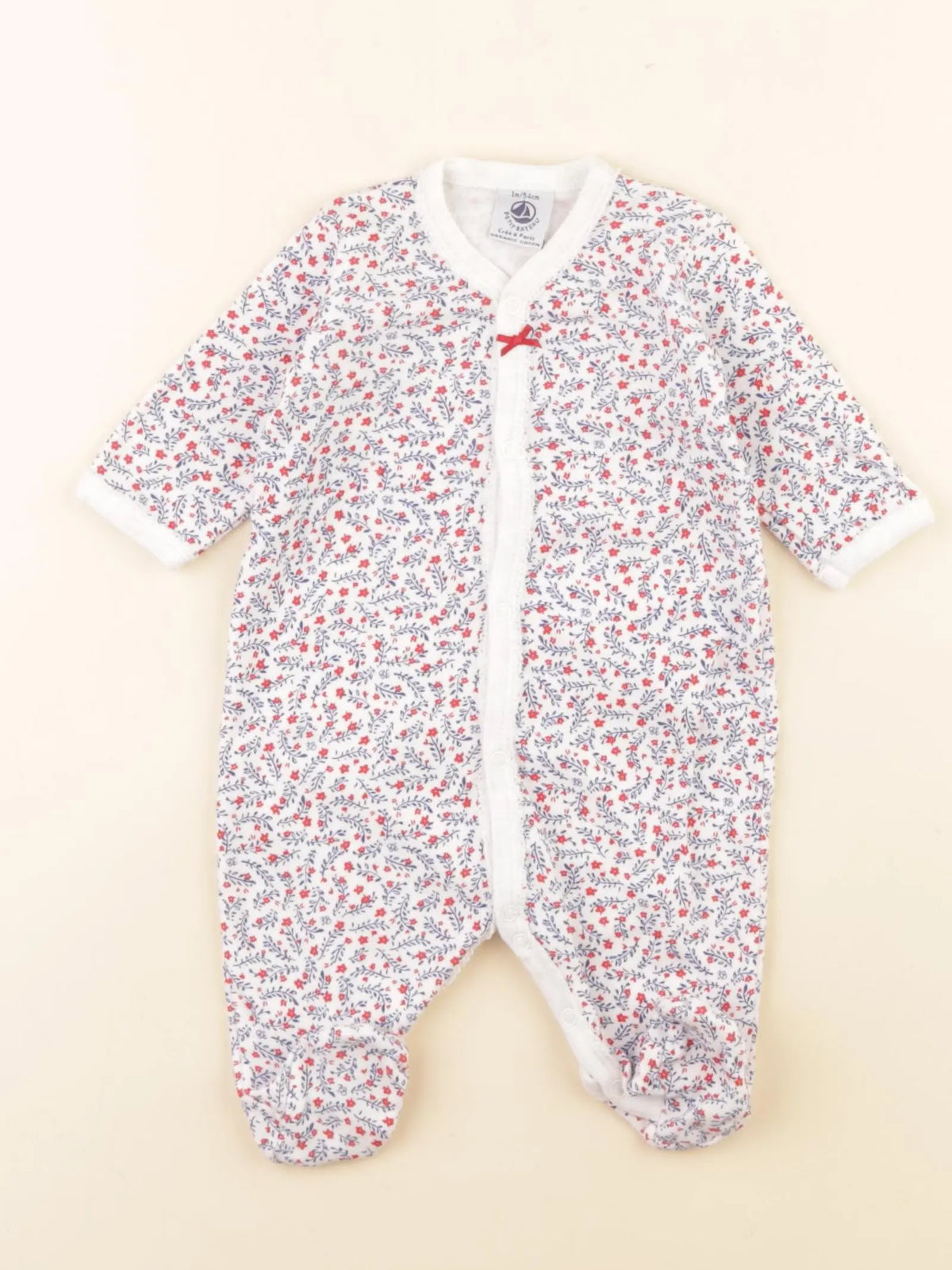 Petit Bateau - pyjama coton blanc, bleu - 1 mois