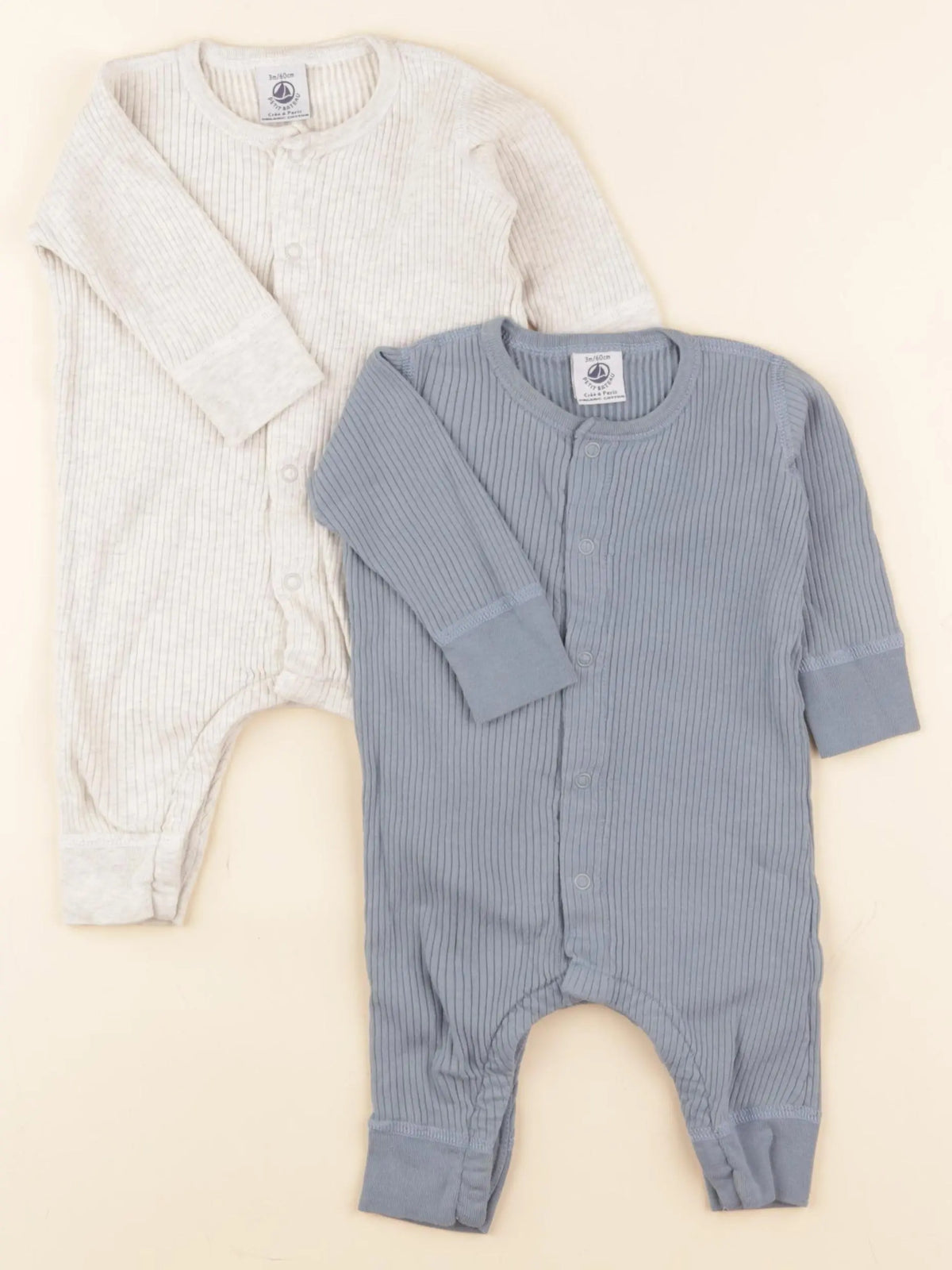 Petit Bateau - lot de 2 pyjamas coton bleu, beige - 3 mois
