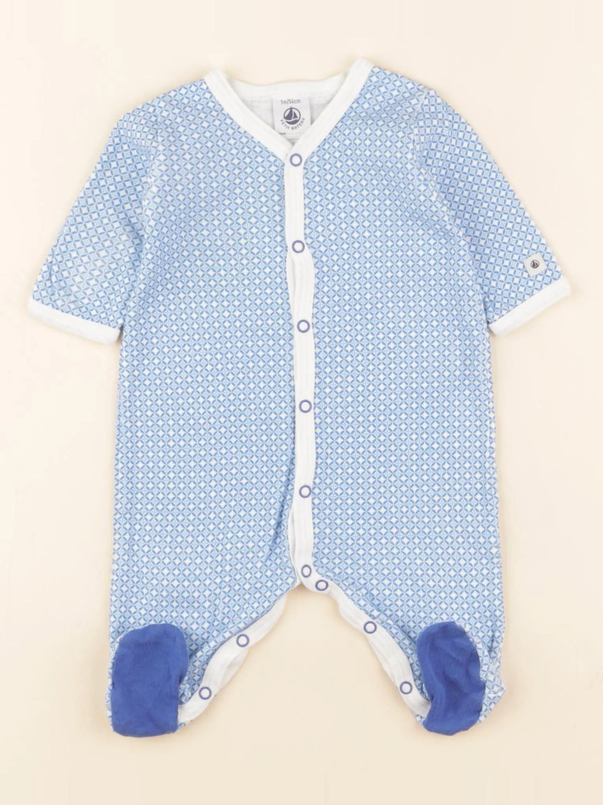 Petit Bateau - pyjama coton blanc, bleu - 1 mois