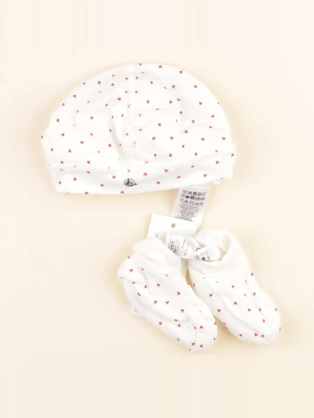 Petit Bateau - ensemble bonnet/chaussons blanc, rouge - 3 mois