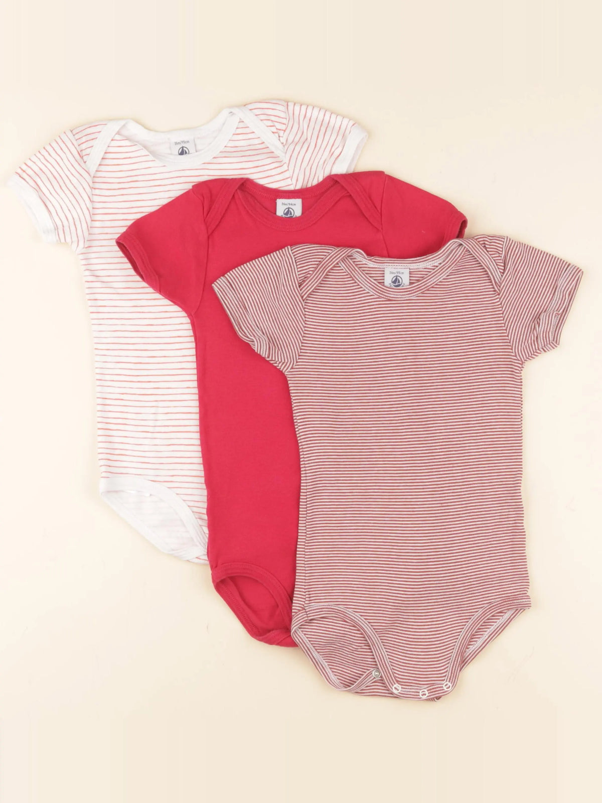 Petit Bateau - lot de 3 bodies en coton rouge - 36 mois