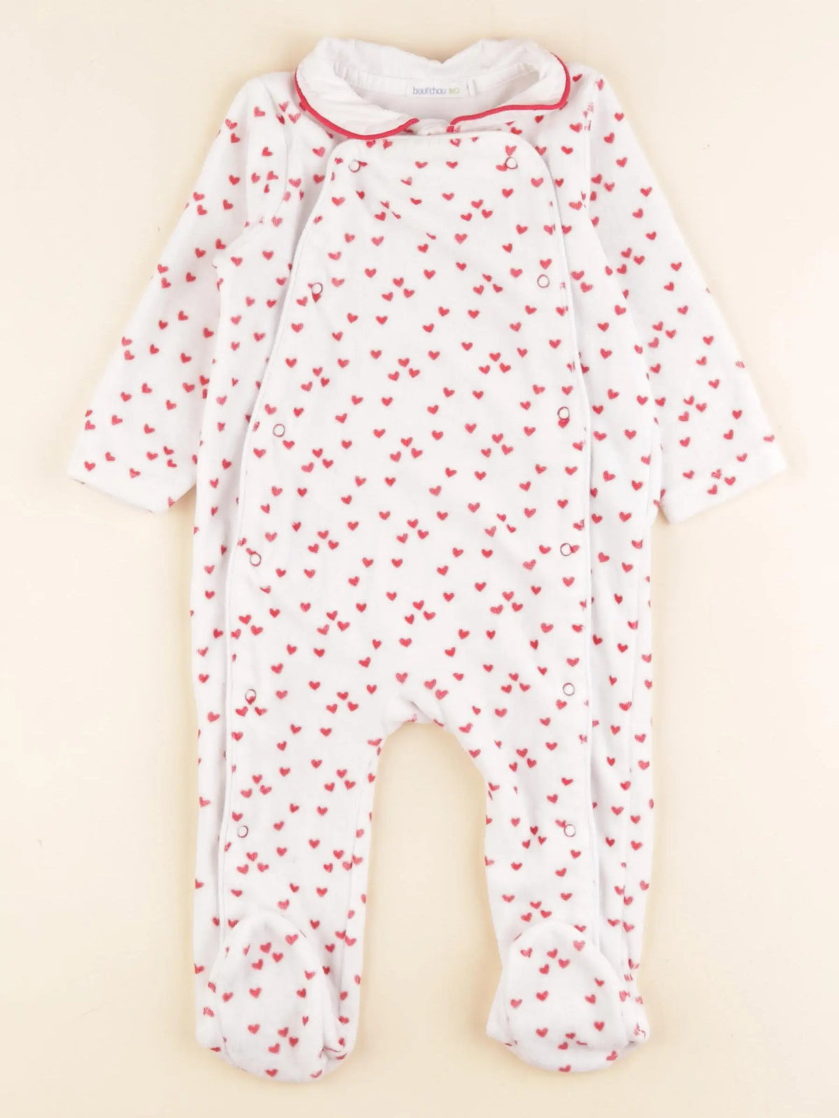Boutchou - pyjama velours blanc, rouge - 9 mois
