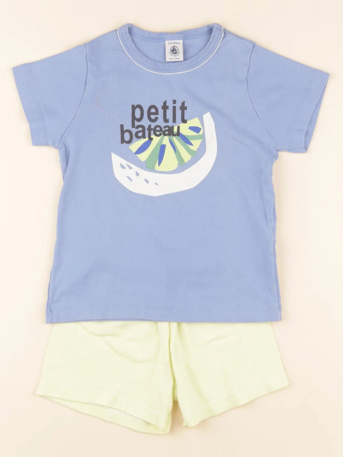 Petit Bateau - pyjama coton bleu, jaune - 4 ans