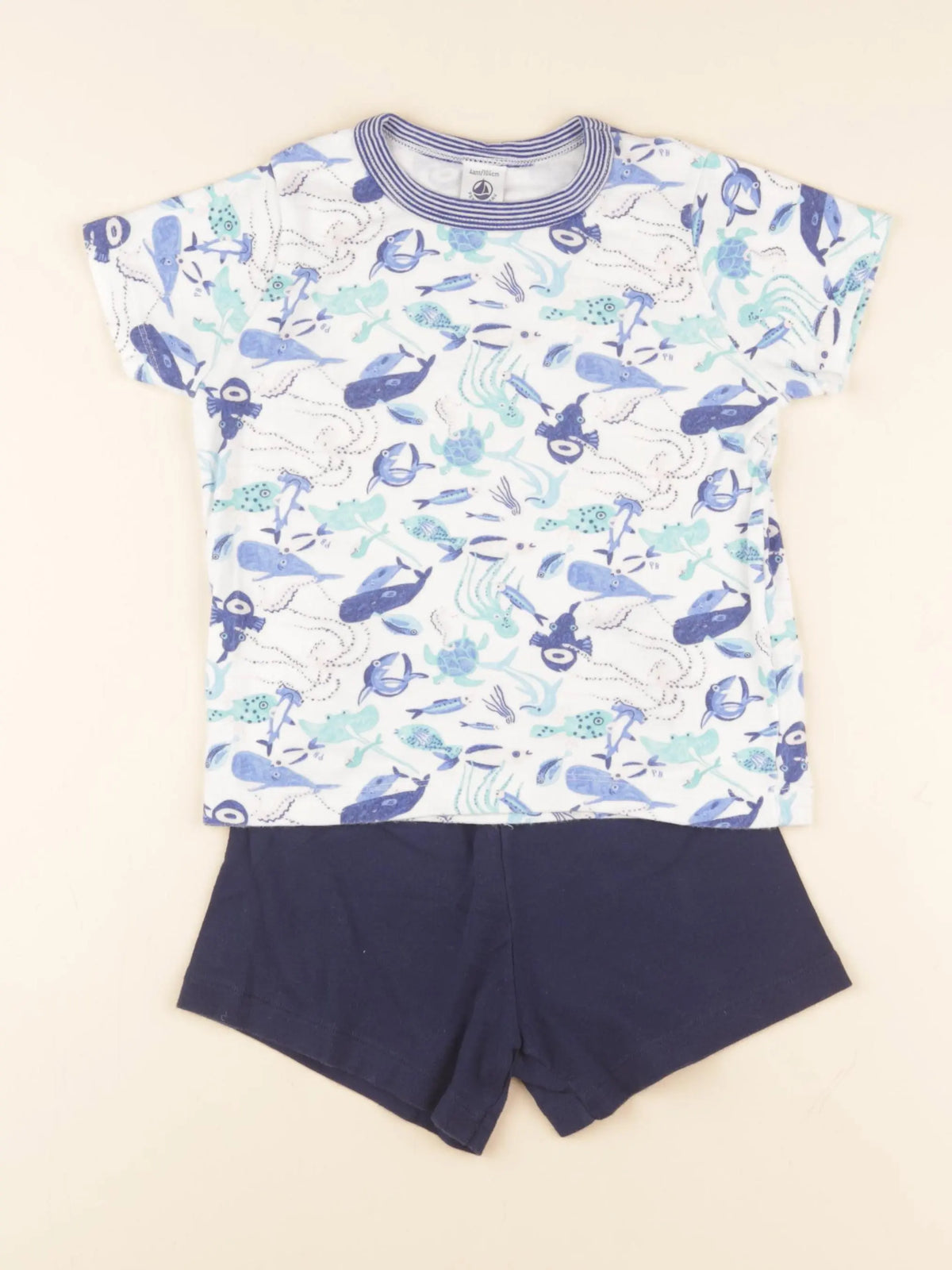 Petit Bateau - pyjama coton bleu, blanc - 4 ans