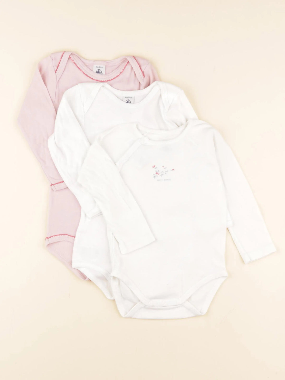 Petit Bateau - lot de 3 bodies en coton blanc, rose - 18 mois