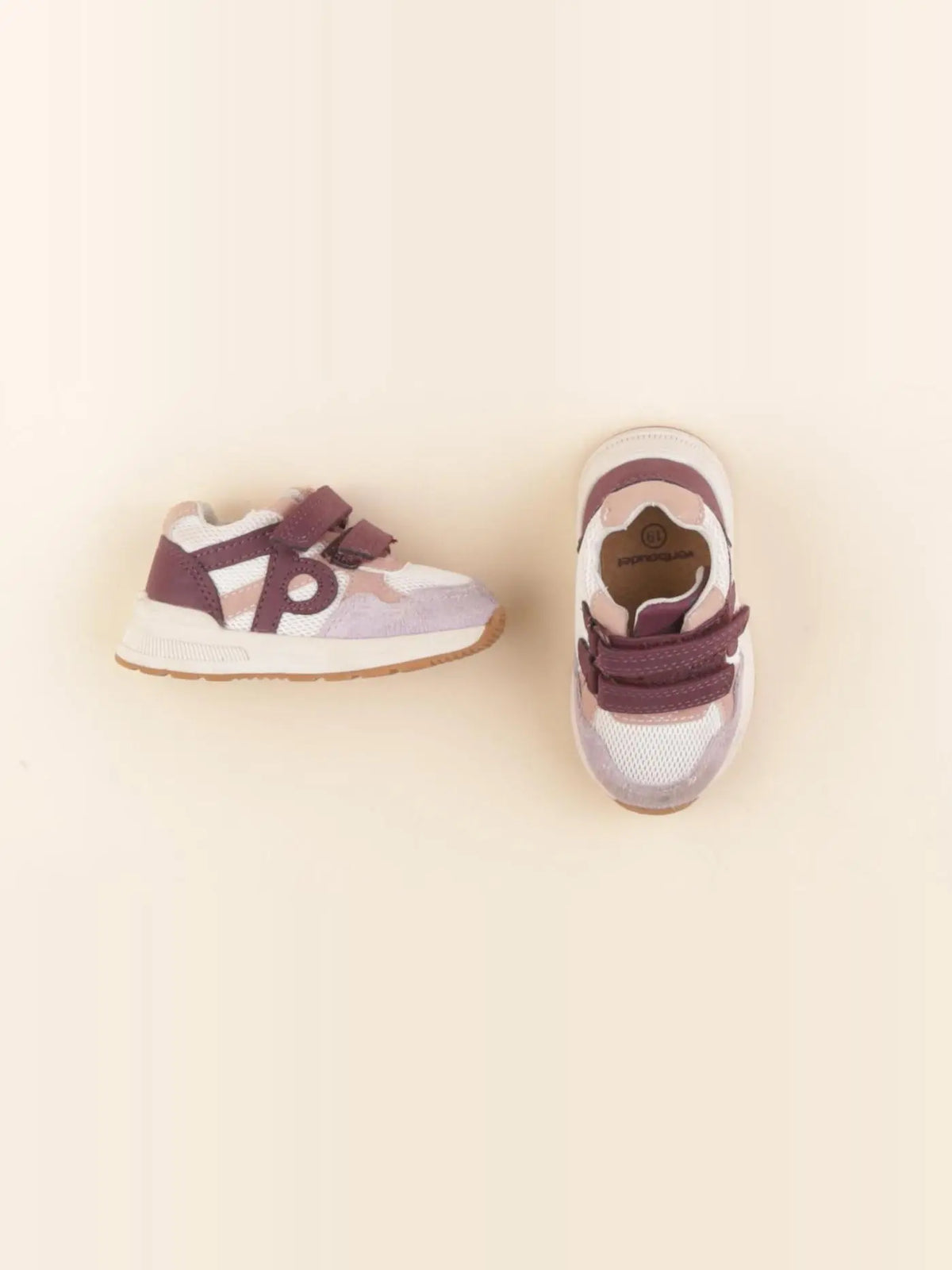 Vertbaudet - tennis à scratch/ lacets rose, violet - pointure 19