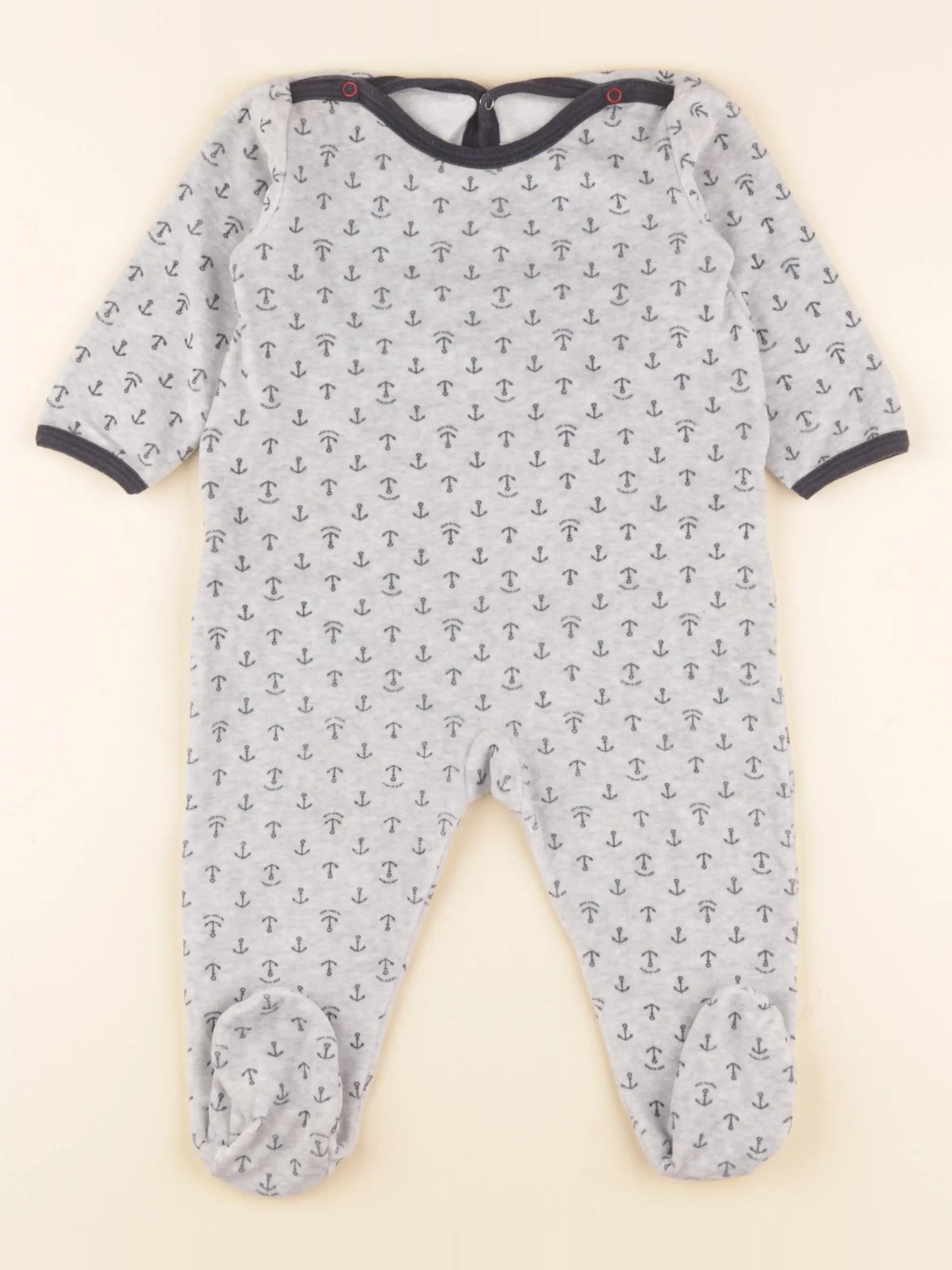 Petit Bateau - pyjama velours gris, bleu - 12 mois