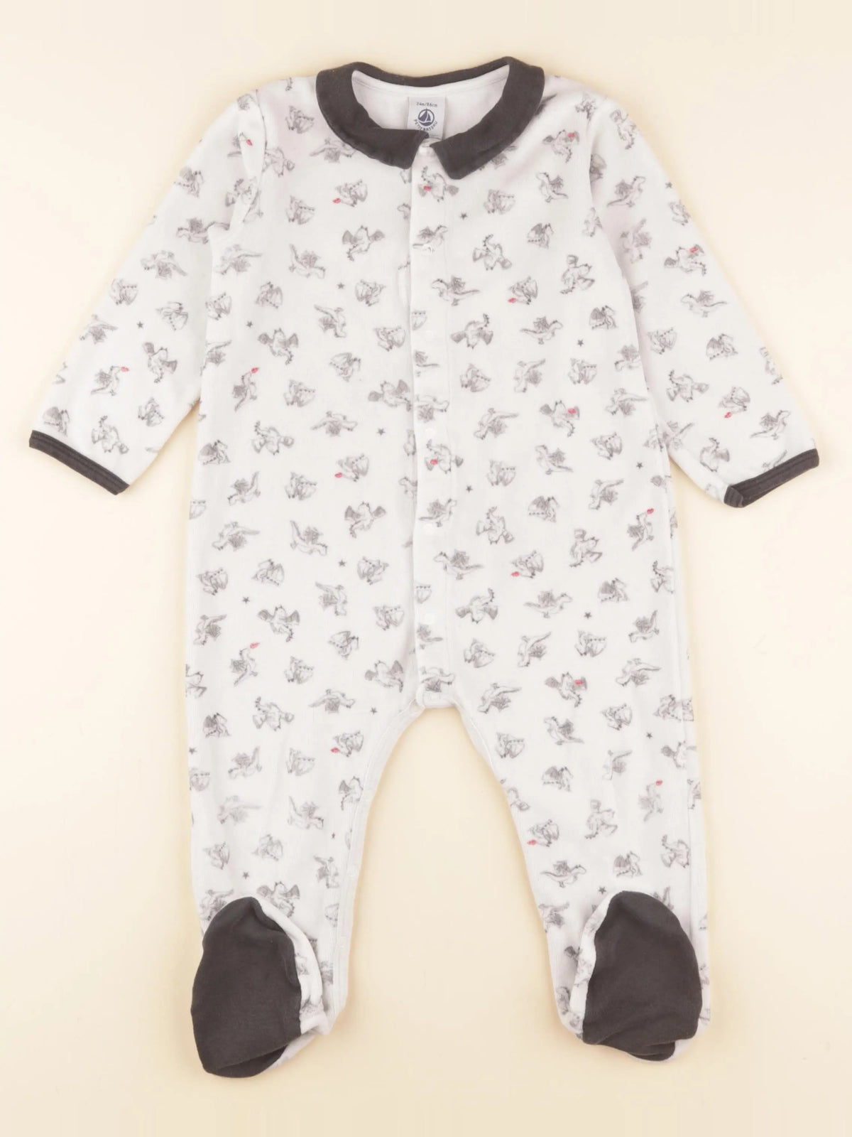 Petit Bateau - pyjama velours blanc, gris - 24 mois