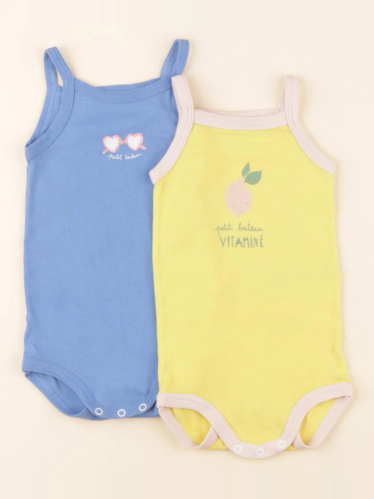Petit Bateau - lot de 2 bodies en coton bleu, jaune - 9 mois