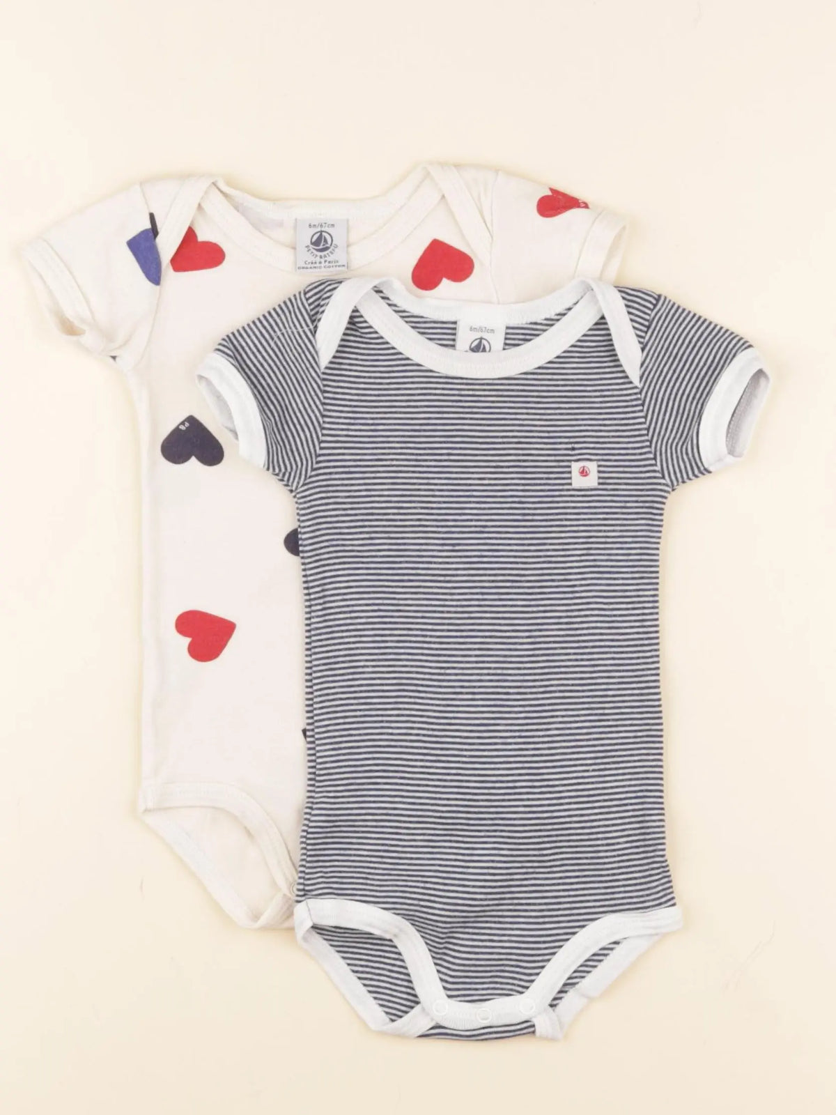Petit Bateau - lot de 2 bodies en coton bleu, blanc - 6 mois